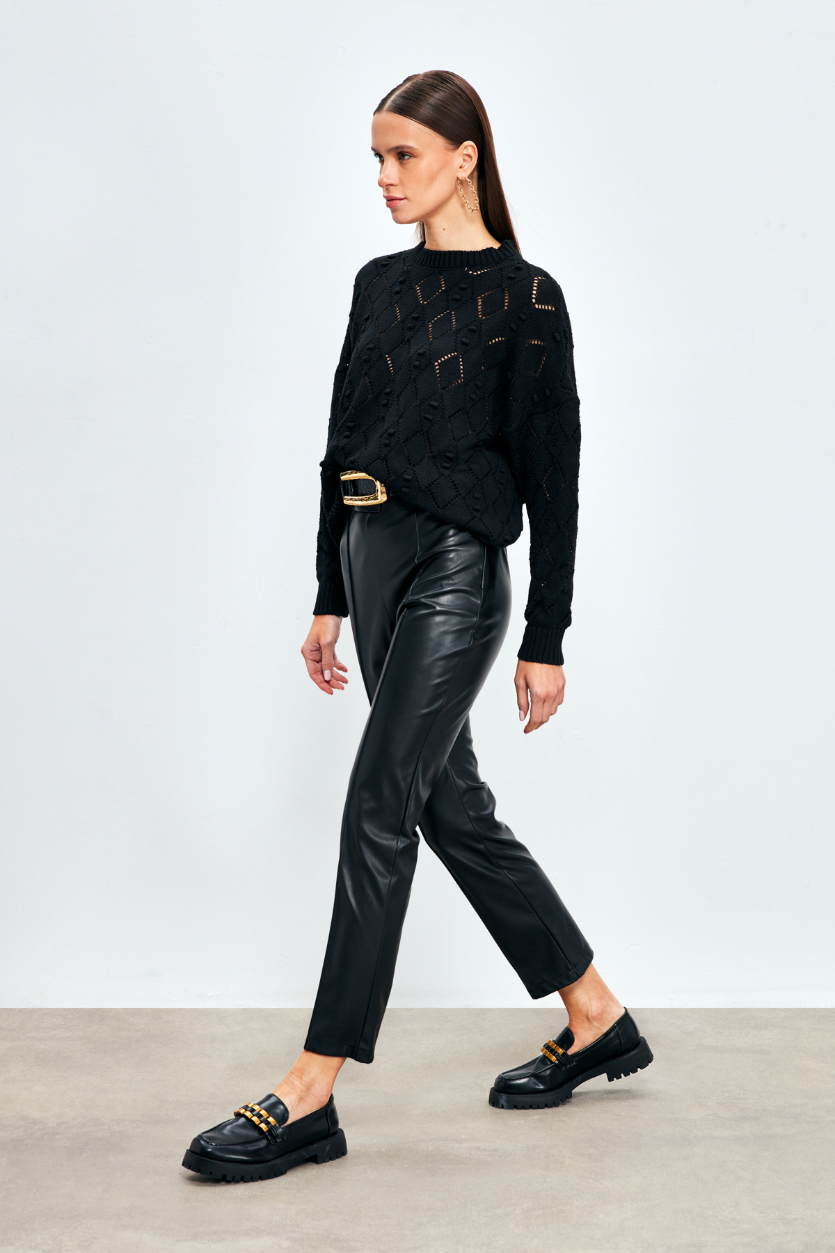 Patterned Loose Knitwear - BLACK