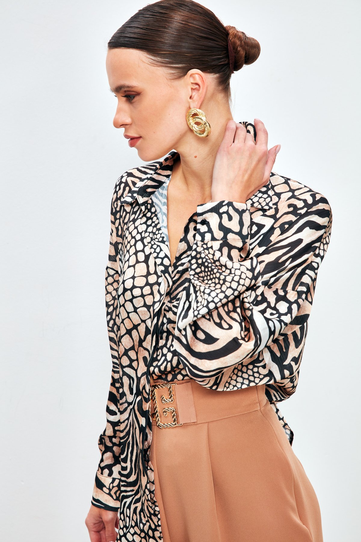 Desenli Salaş Uzun Gömlek - SİYAH