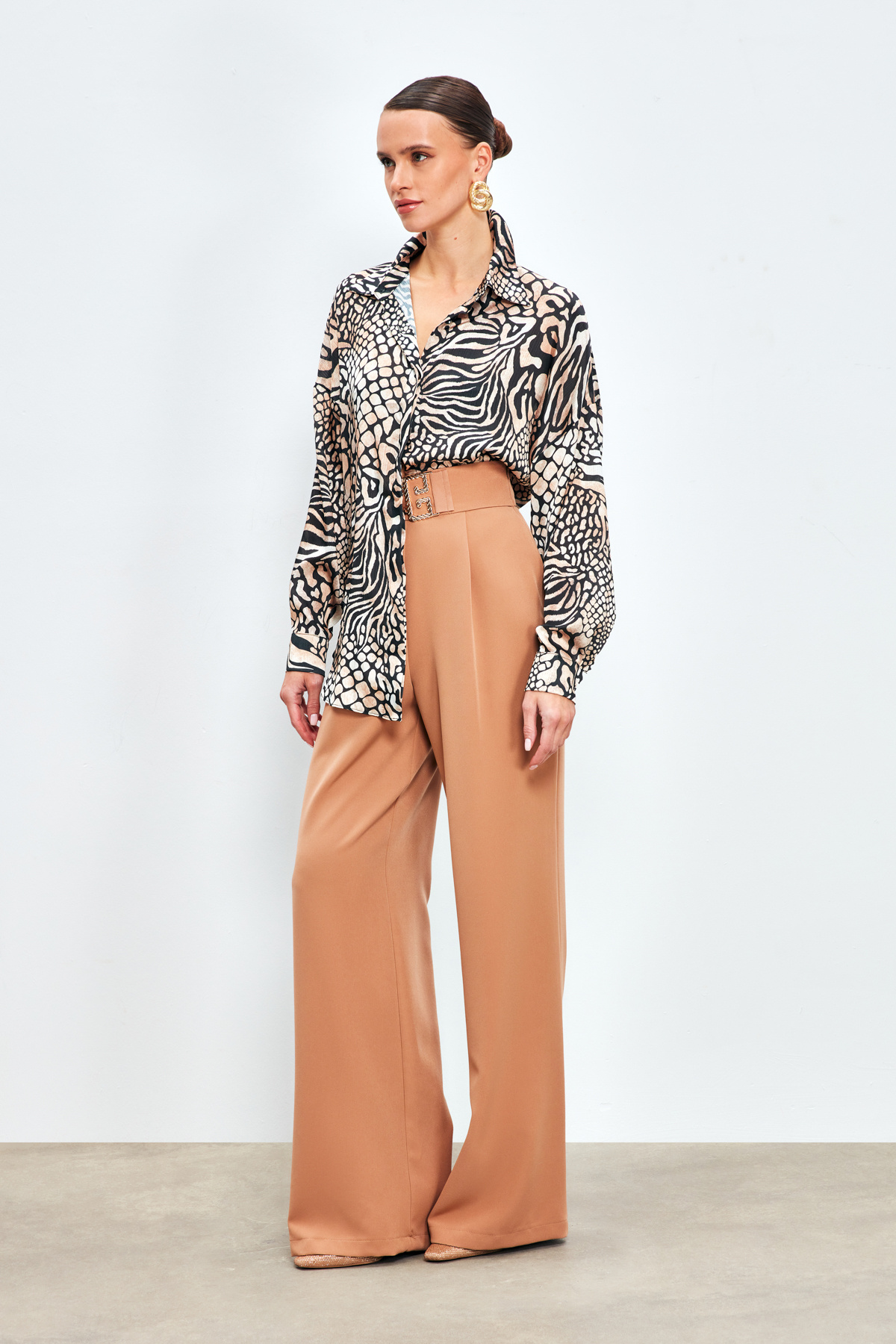 Desenli Salaş Uzun Gömlek - SİYAH