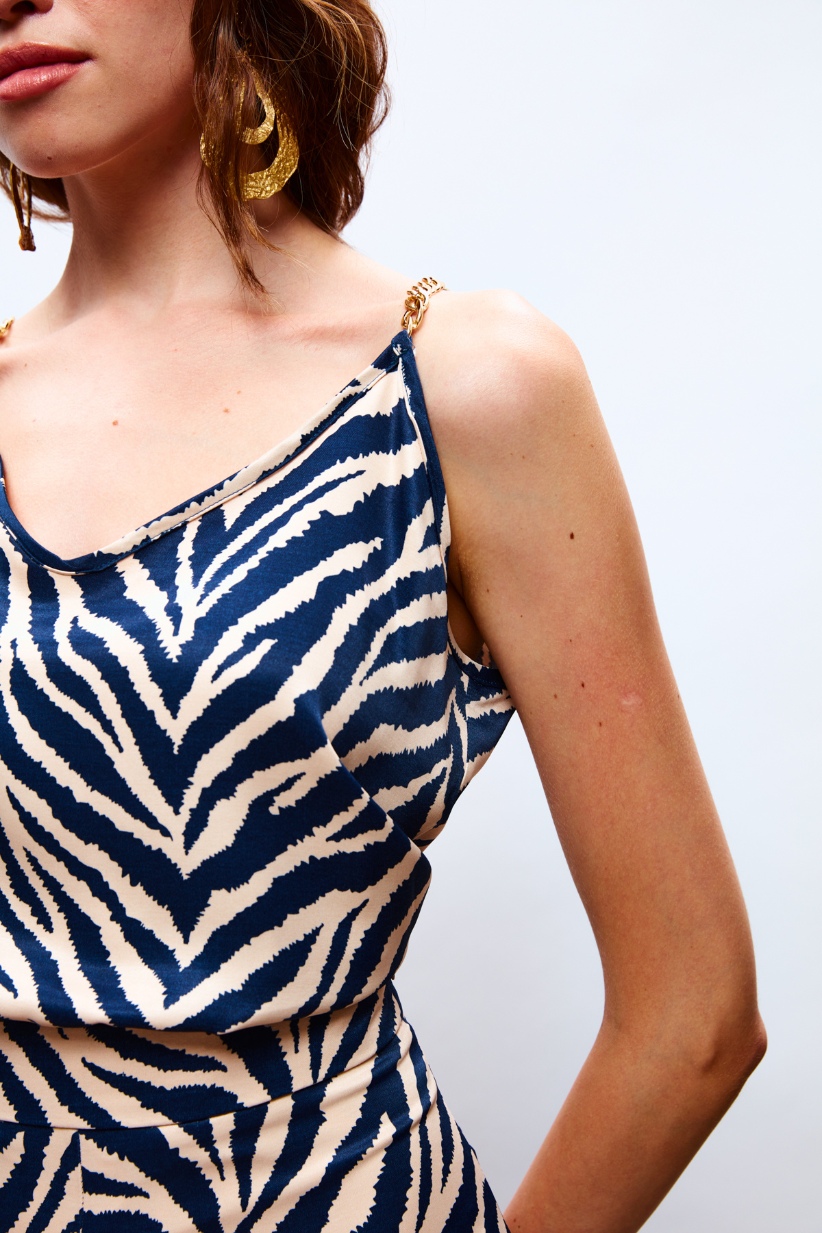 Desenli Saten Bluz - LACİVERT