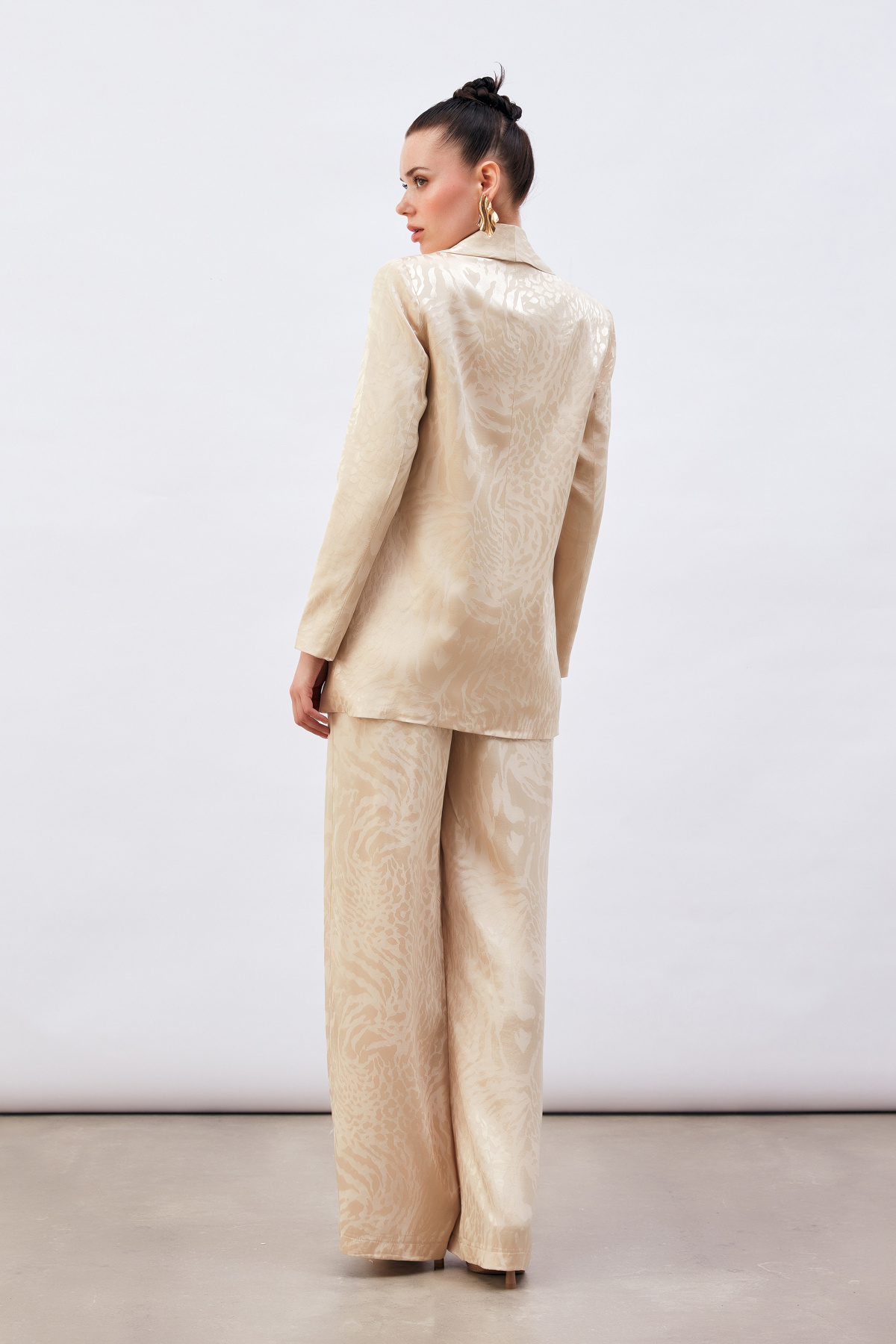 Desenli Saten Ceket - BEJ