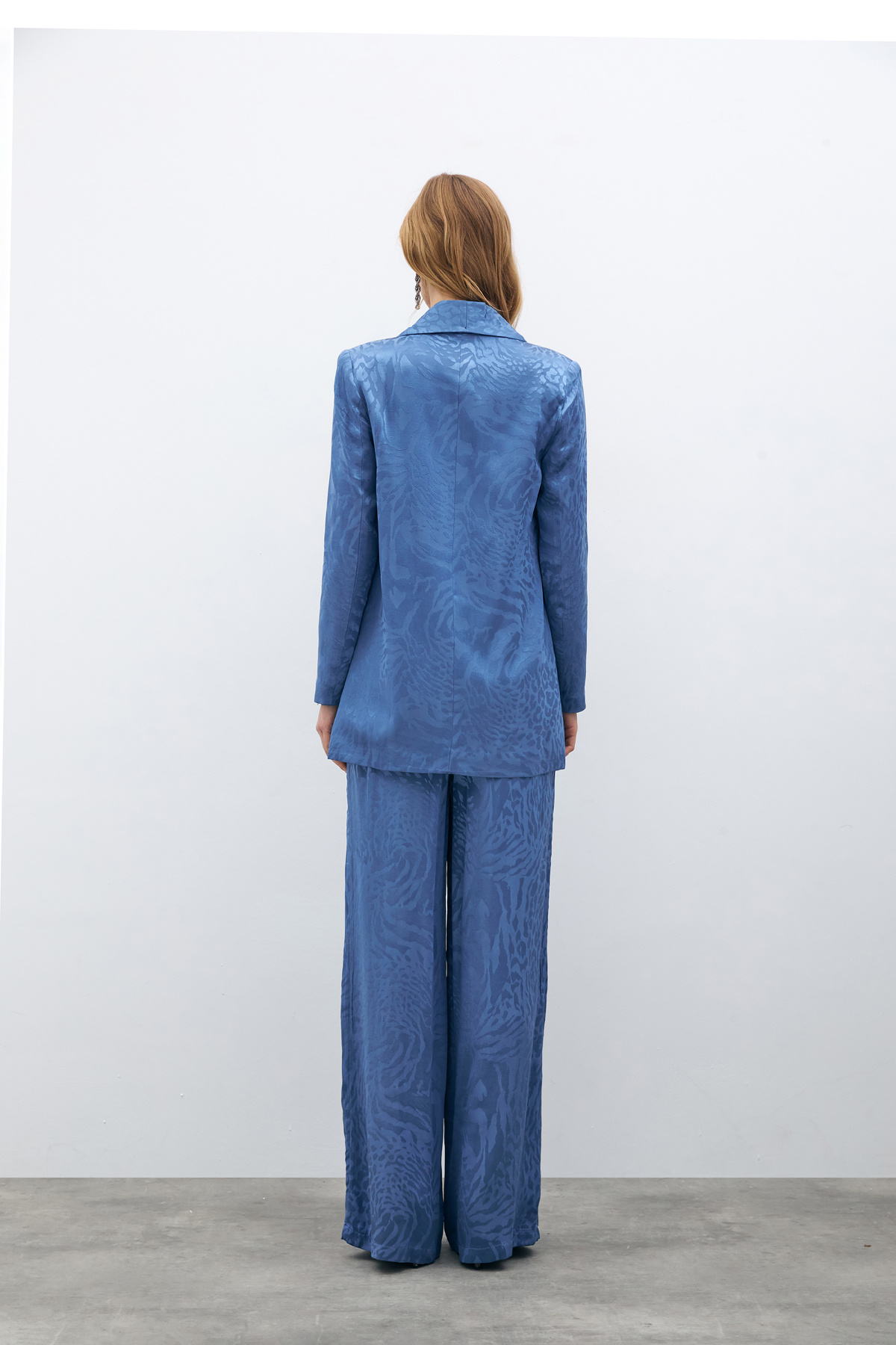 Desenli Saten Ceket - İNDİGO