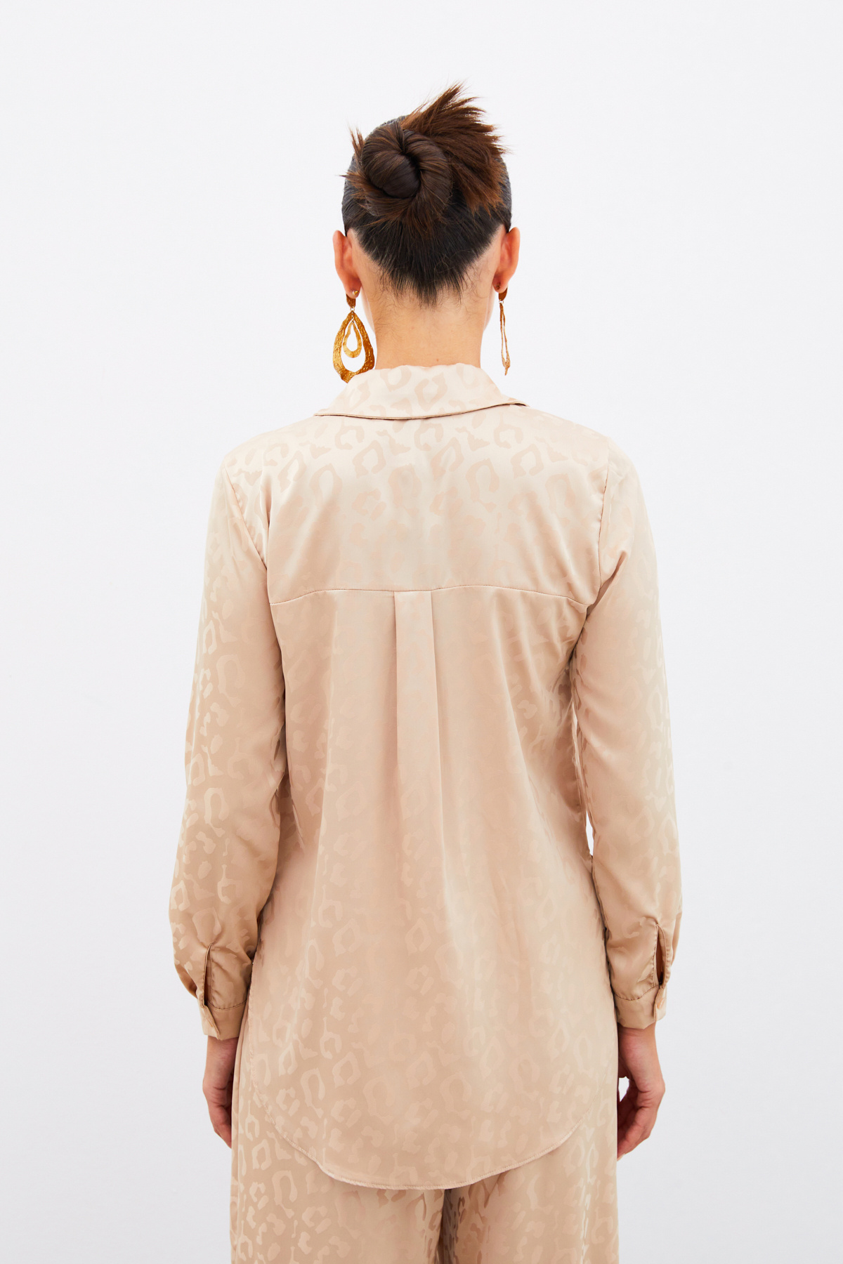 Desenli Saten Gömlek - CAMEL