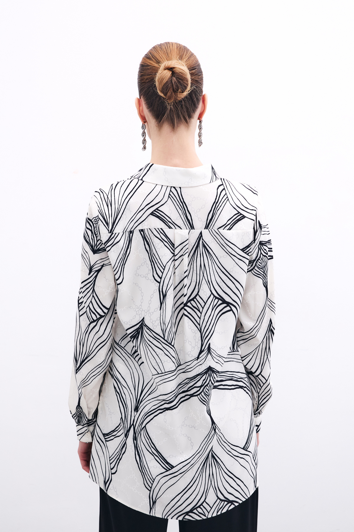 Desenli Saten Gömlek - Siyah