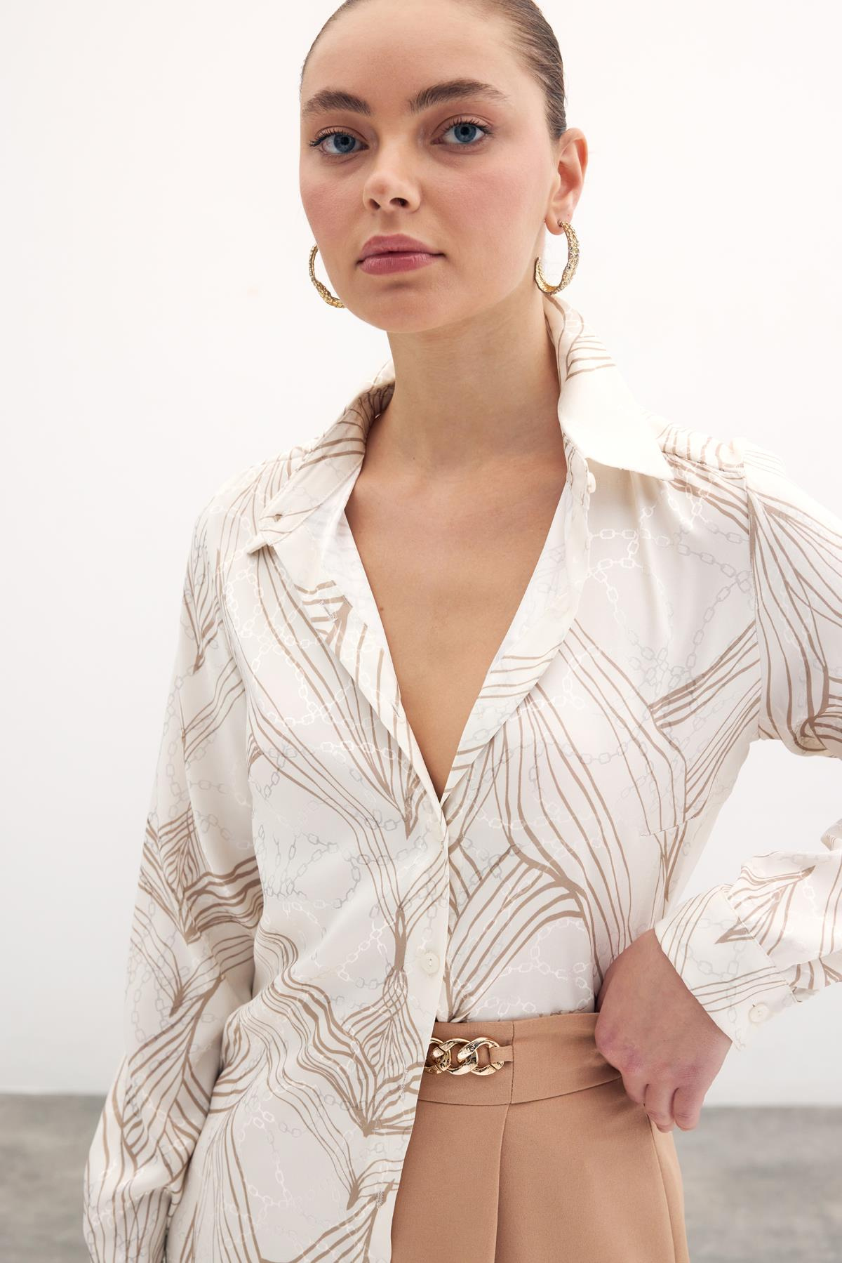 Patterned Satin Shirt - Stone