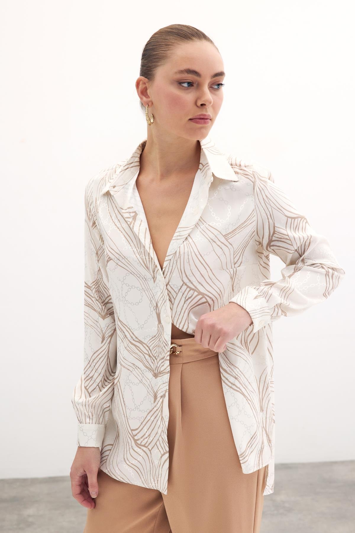 Patterned Satin Shirt - Stone