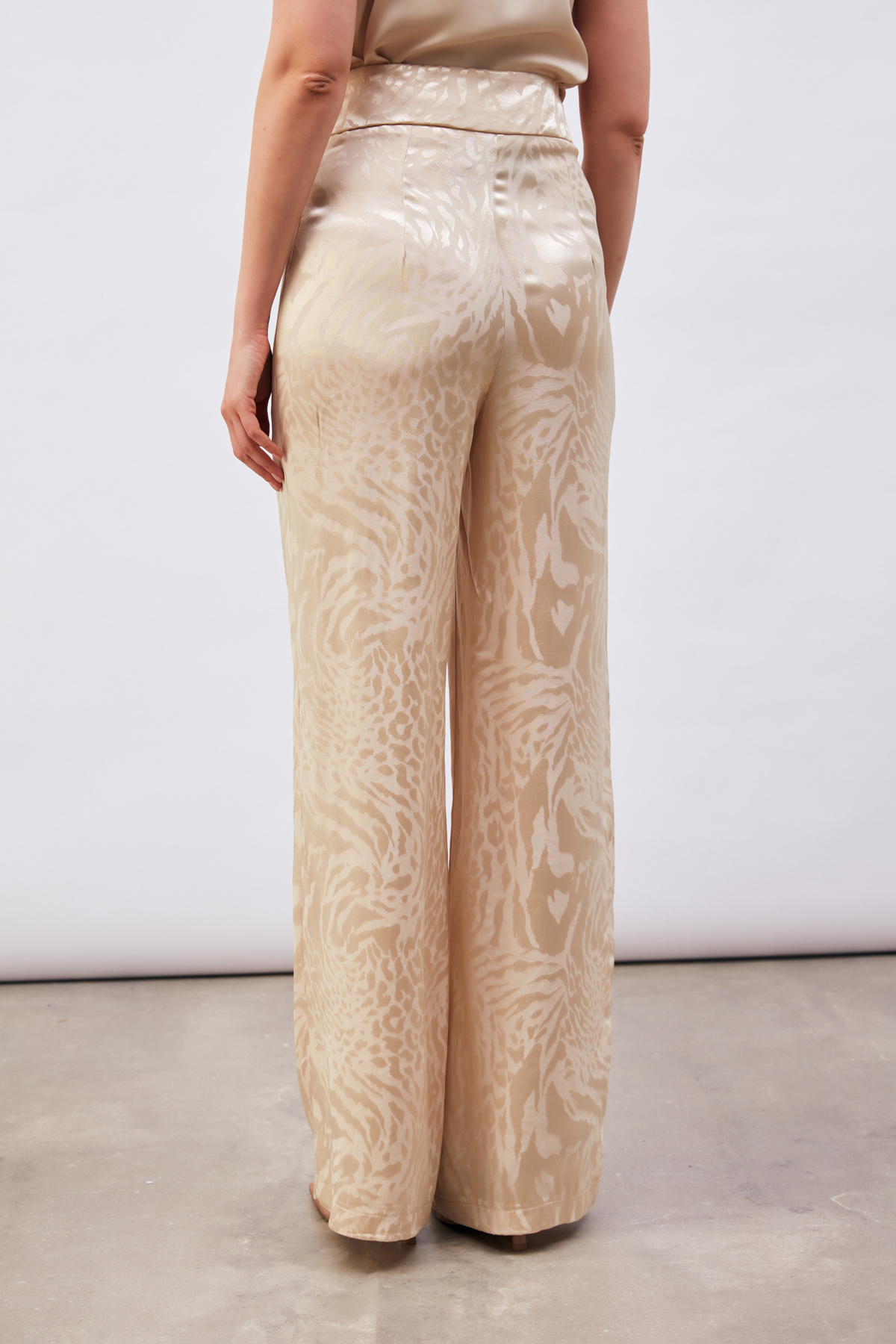 Desenli Saten Pantolon - BEJ