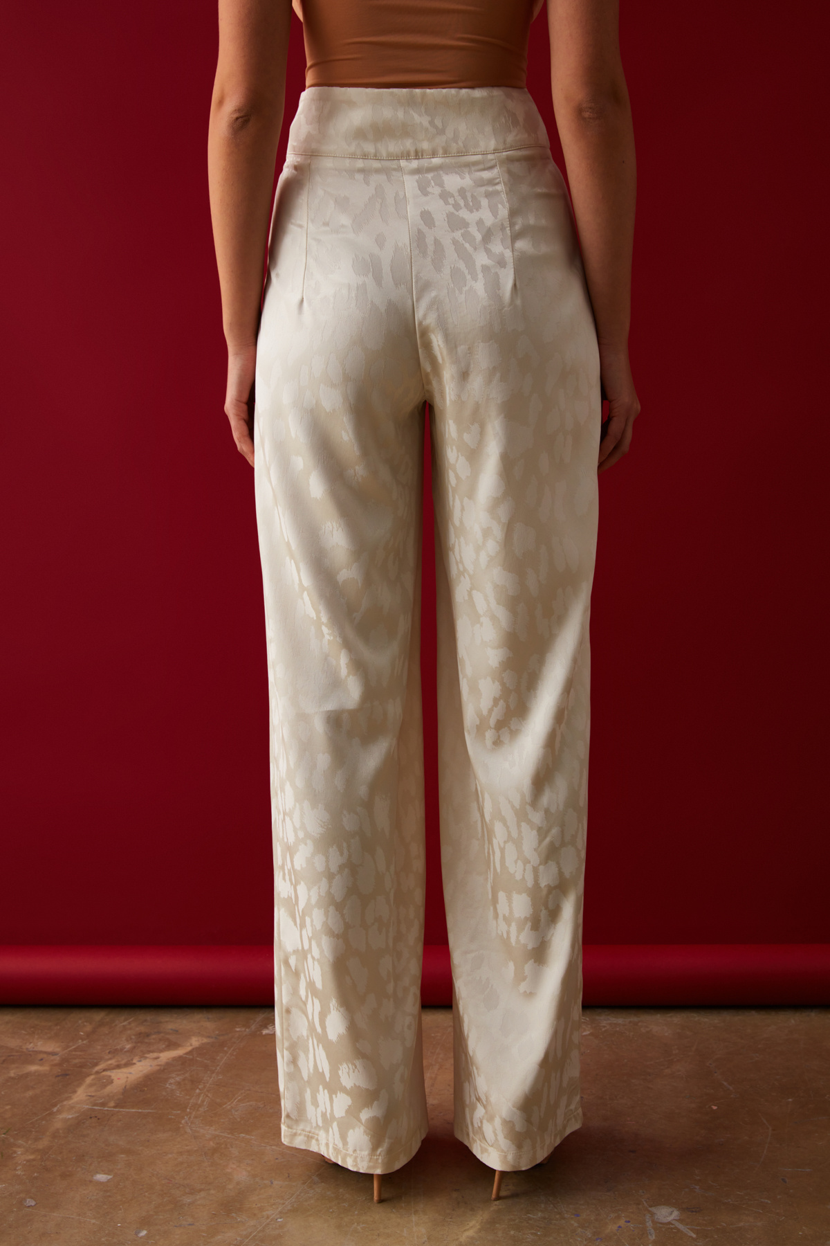 Desenli Saten Pantolon - EKRU