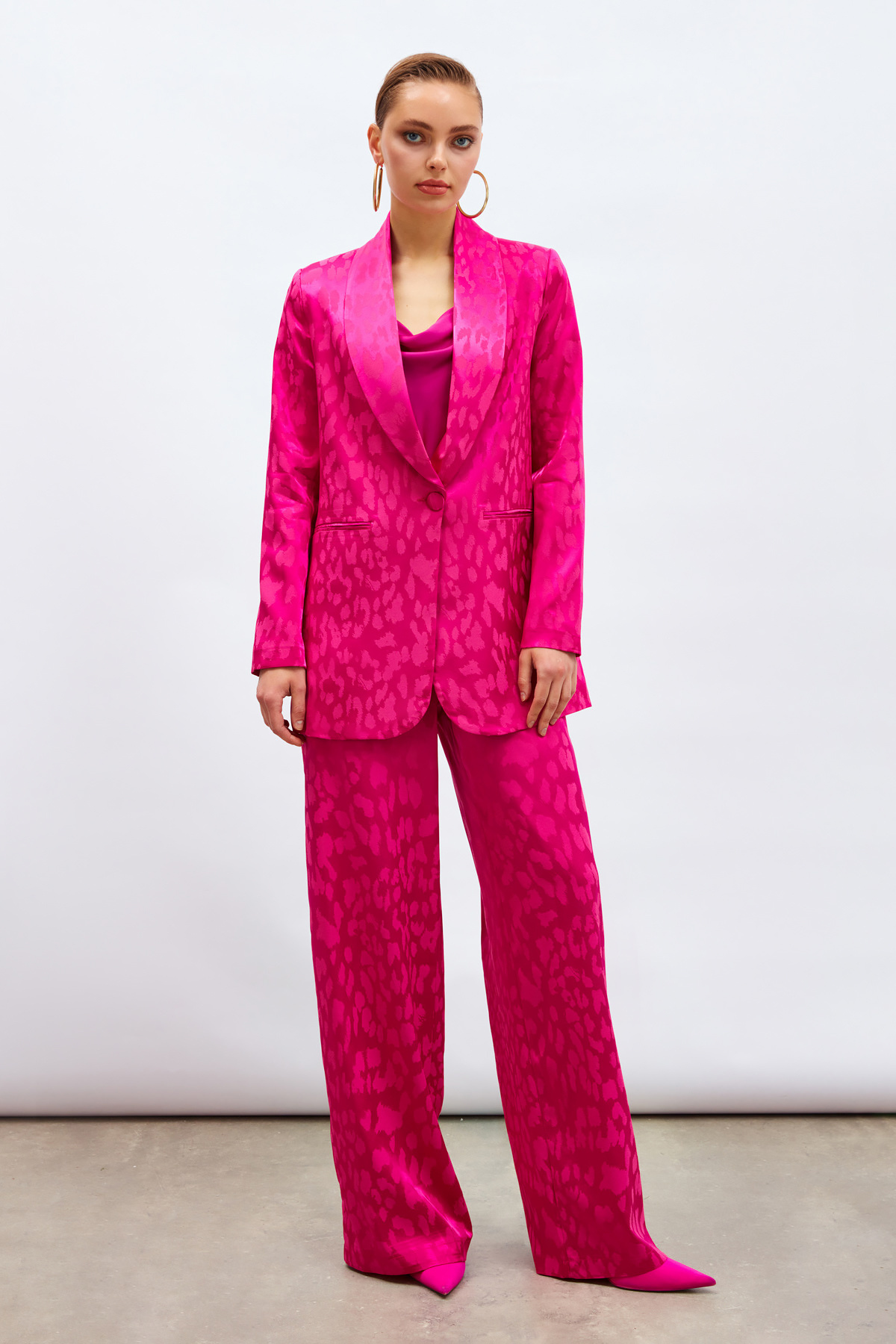 Desenli Saten Pantolon - FUŞYA