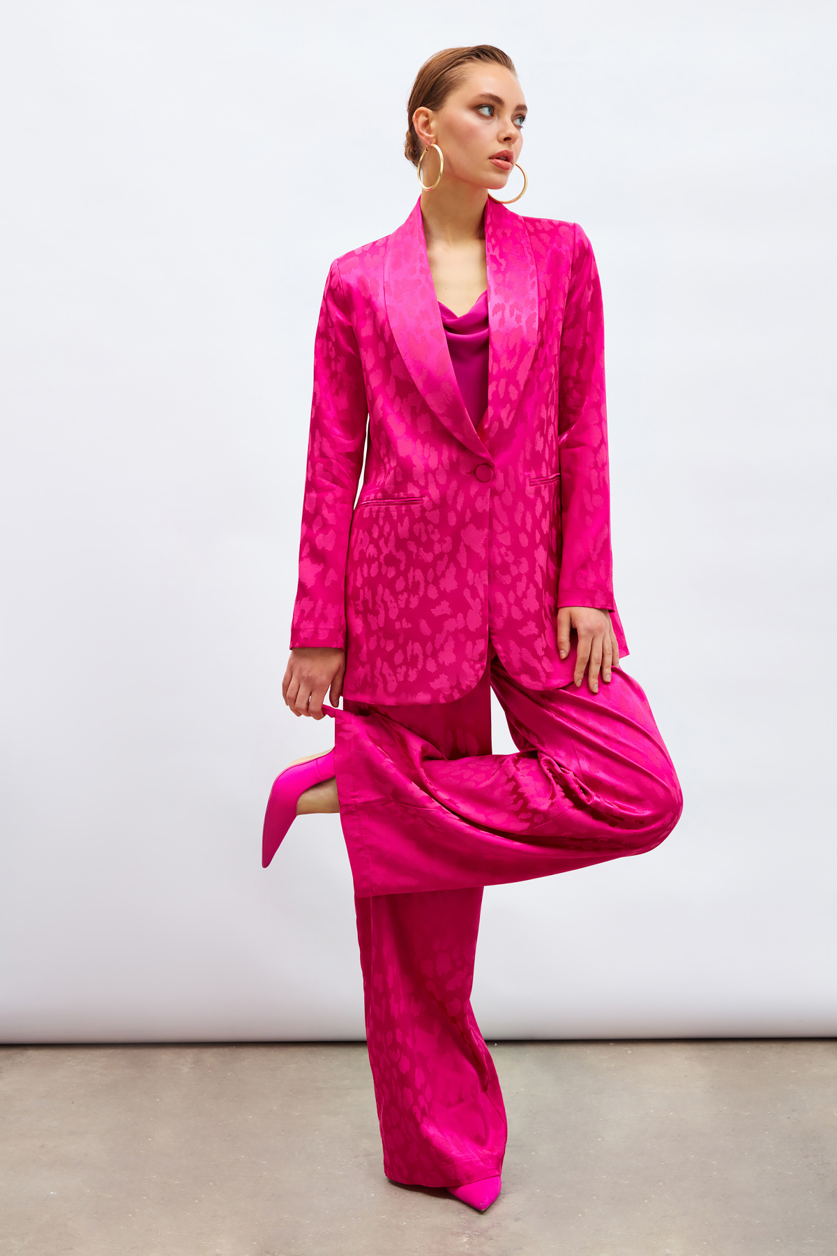 Desenli Saten Pantolon - FUŞYA