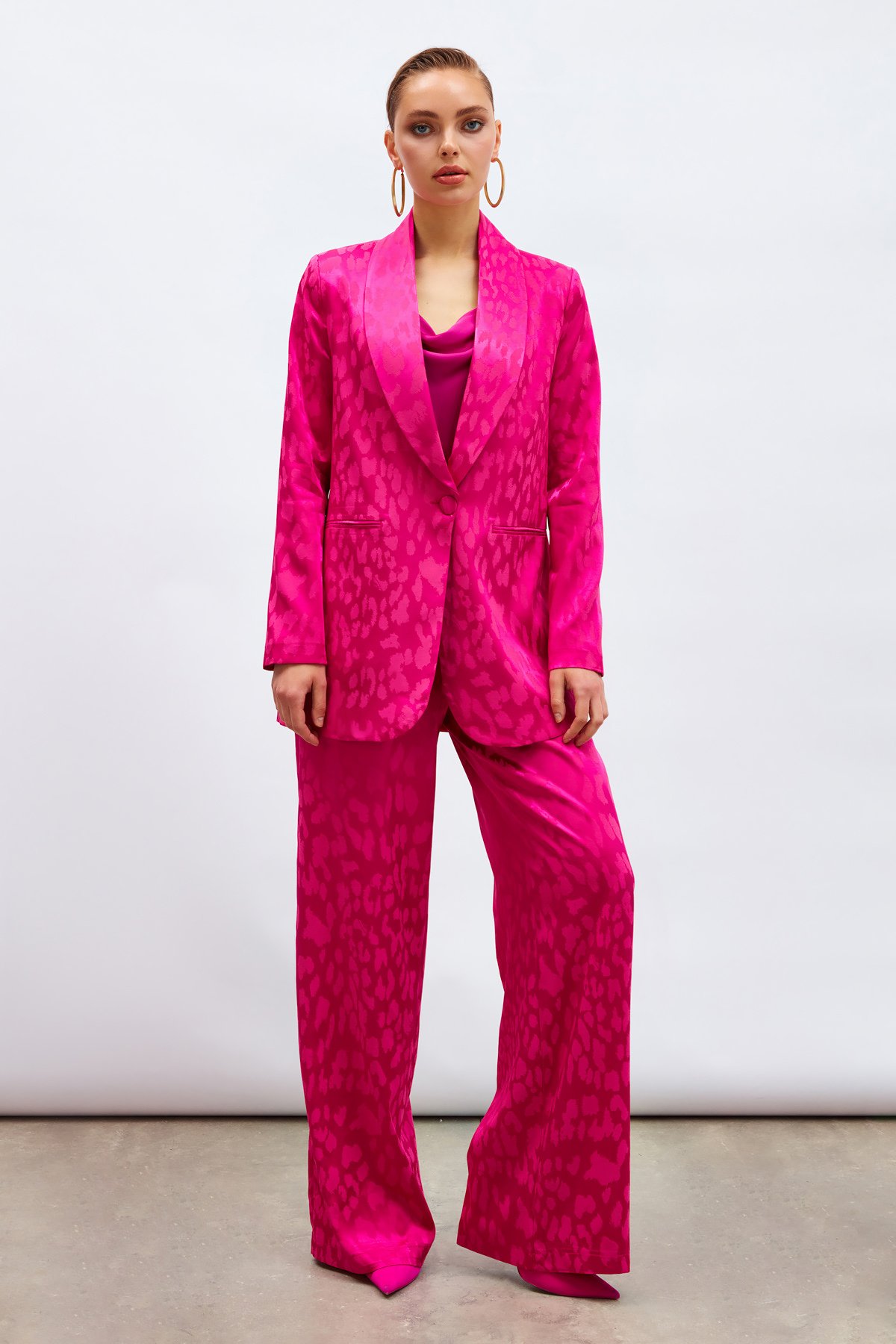 Desenli Saten Pantolon - FUŞYA