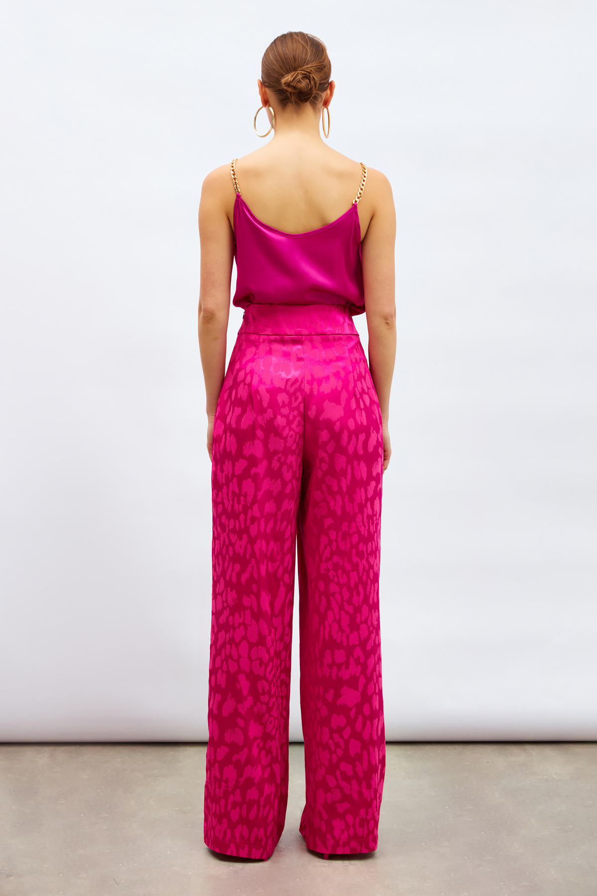 Desenli Saten Pantolon - FUŞYA