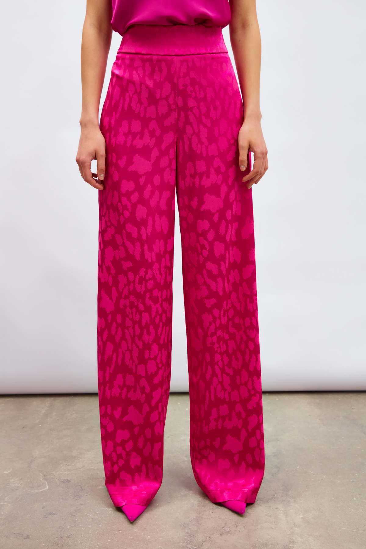 Desenli Saten Pantolon - FUŞYA
