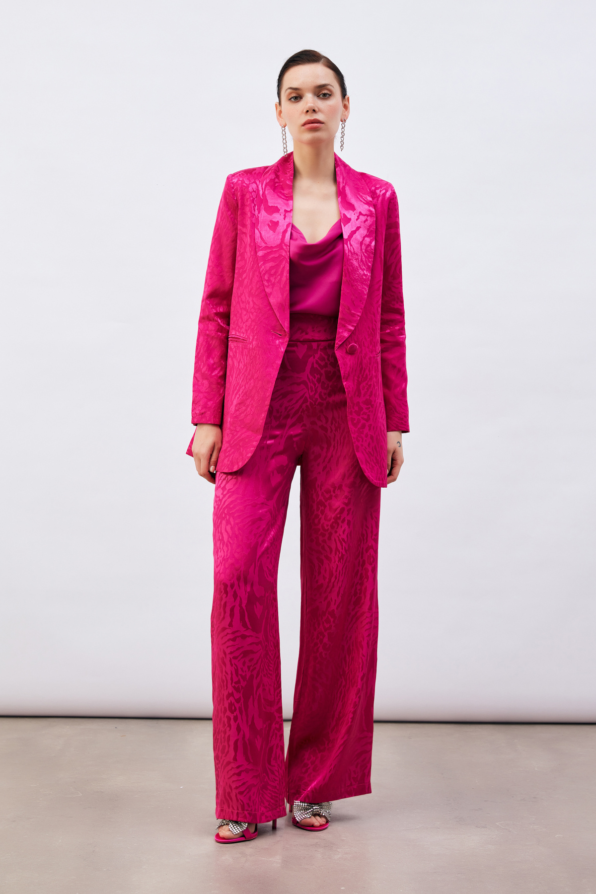 Desenli Saten Pantolon - FUŞYA