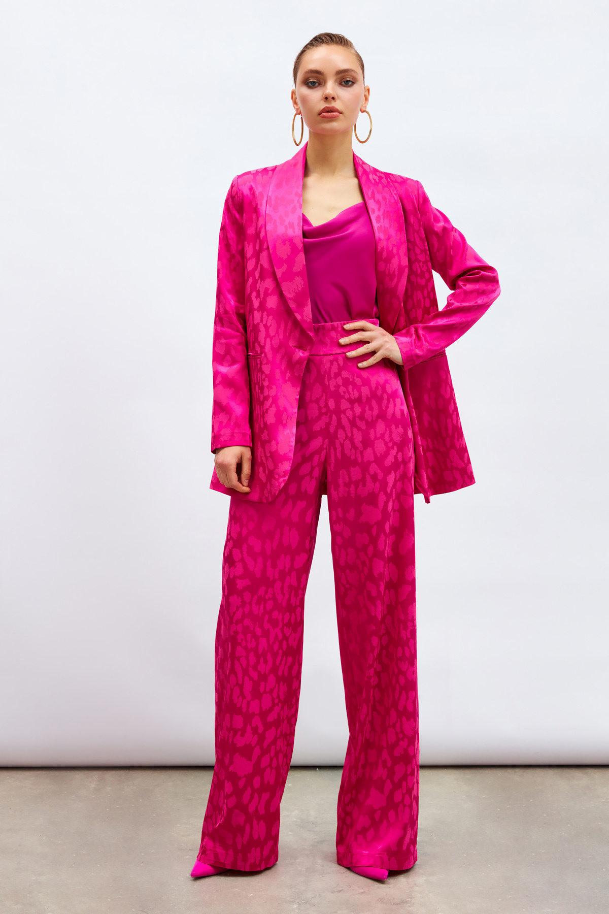 Desenli Saten Pantolon - FUŞYA