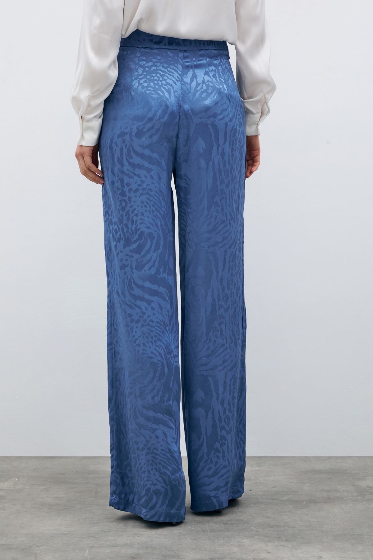 Desenli Saten Pantolon - İNDİGO