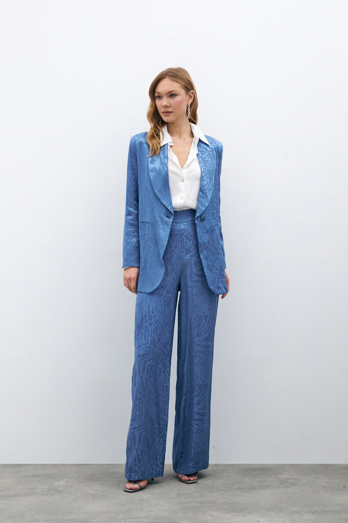 Desenli Saten Pantolon - İNDİGO