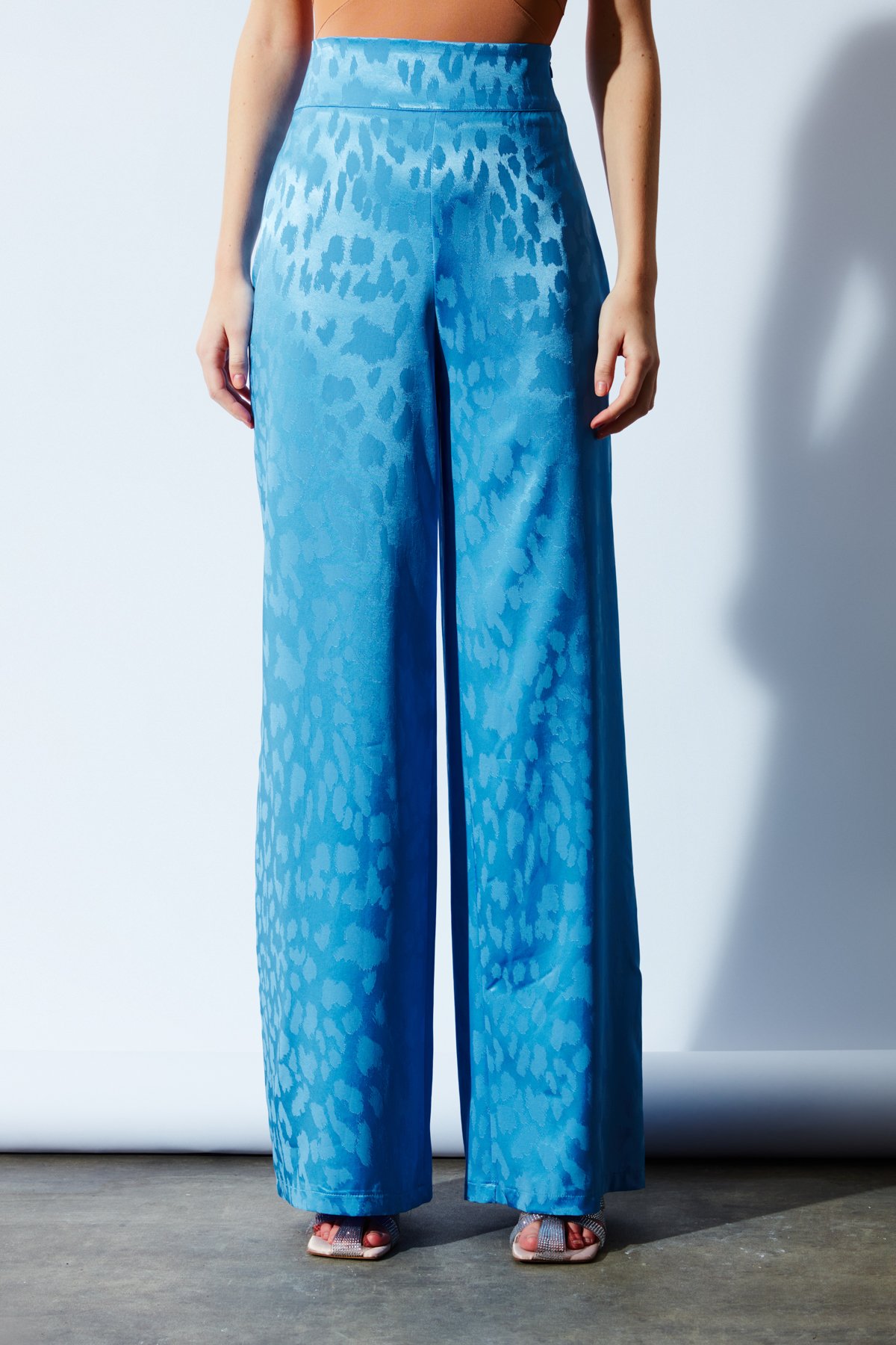 Desenli Saten Pantolon - MAVİ