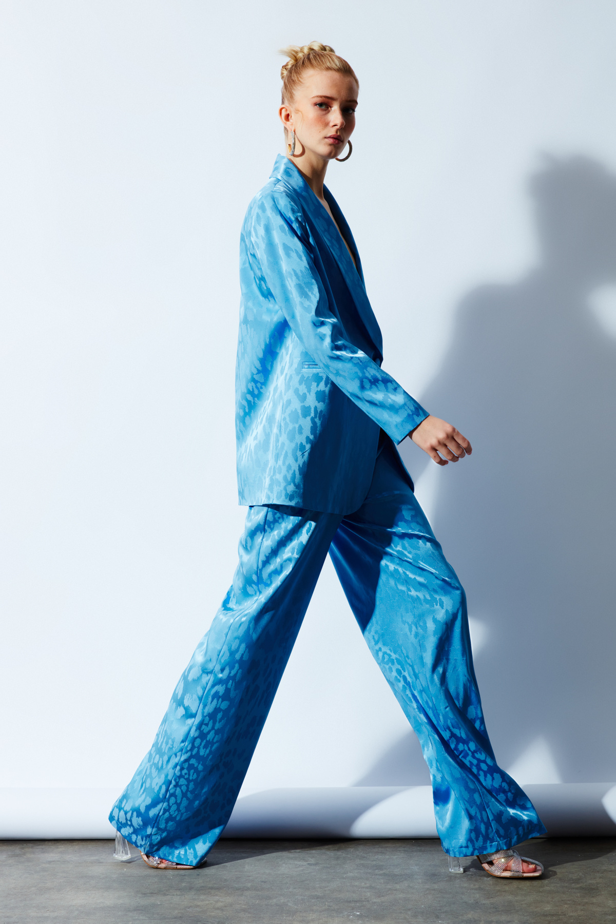 Desenli Saten Pantolon - MAVİ