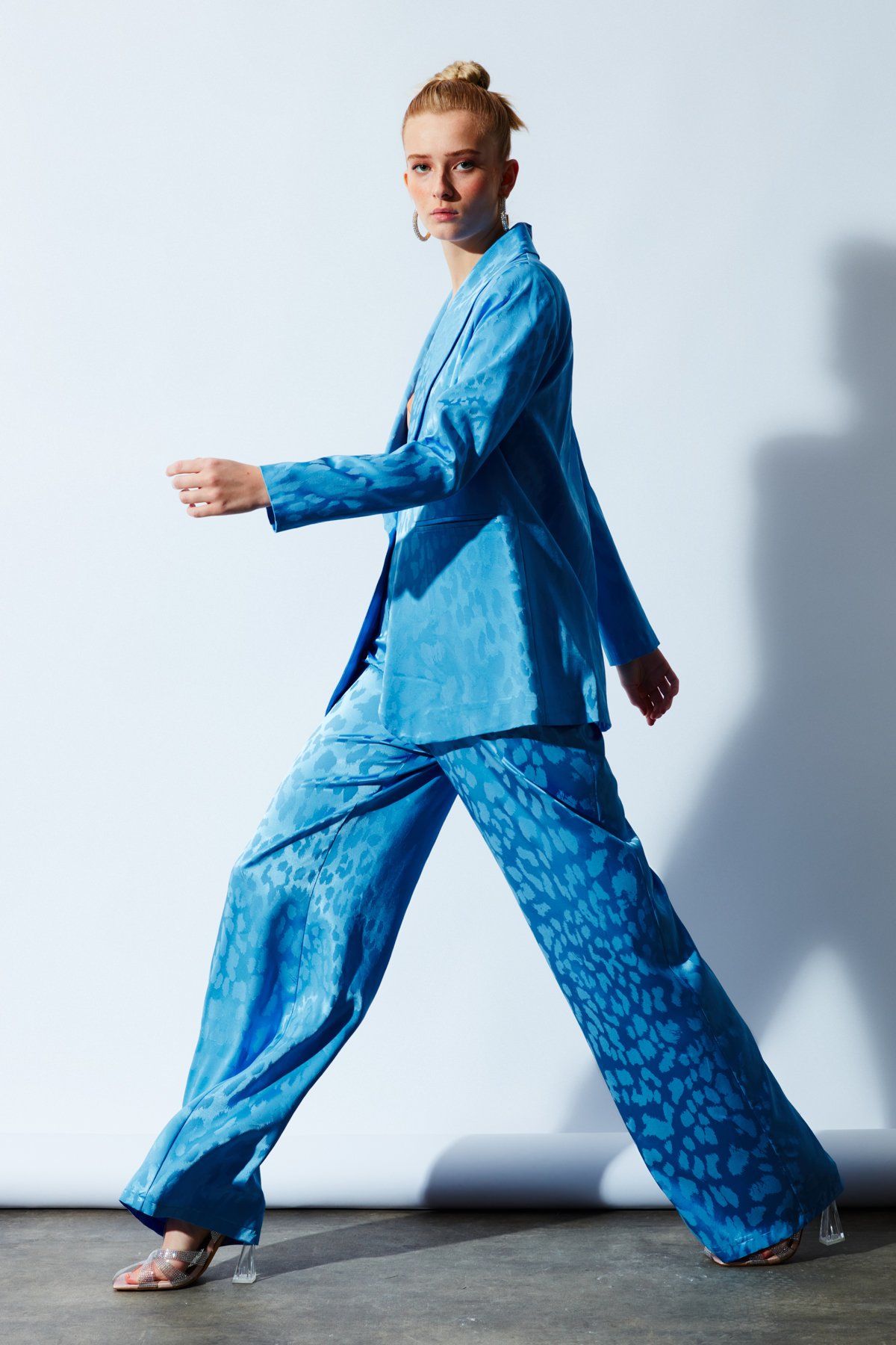 Desenli Saten Pantolon - MAVİ