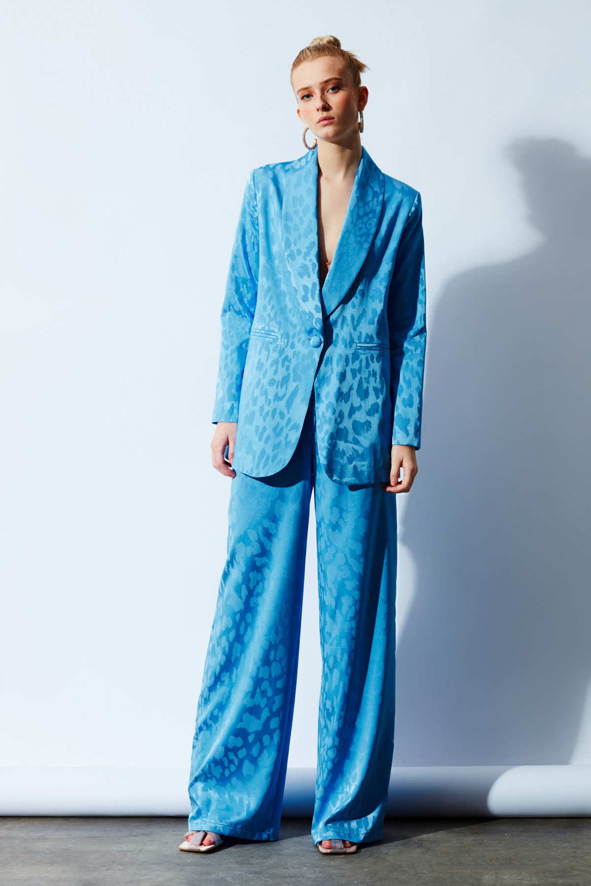 Desenli Saten Pantolon - MAVİ