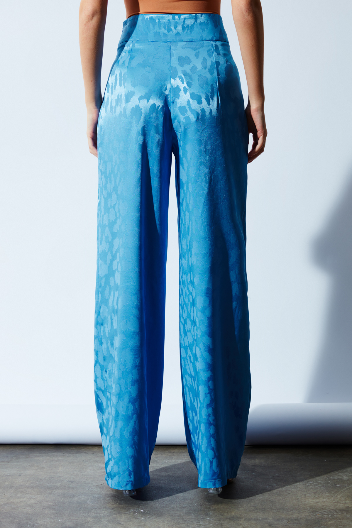 Desenli Saten Pantolon - MAVİ