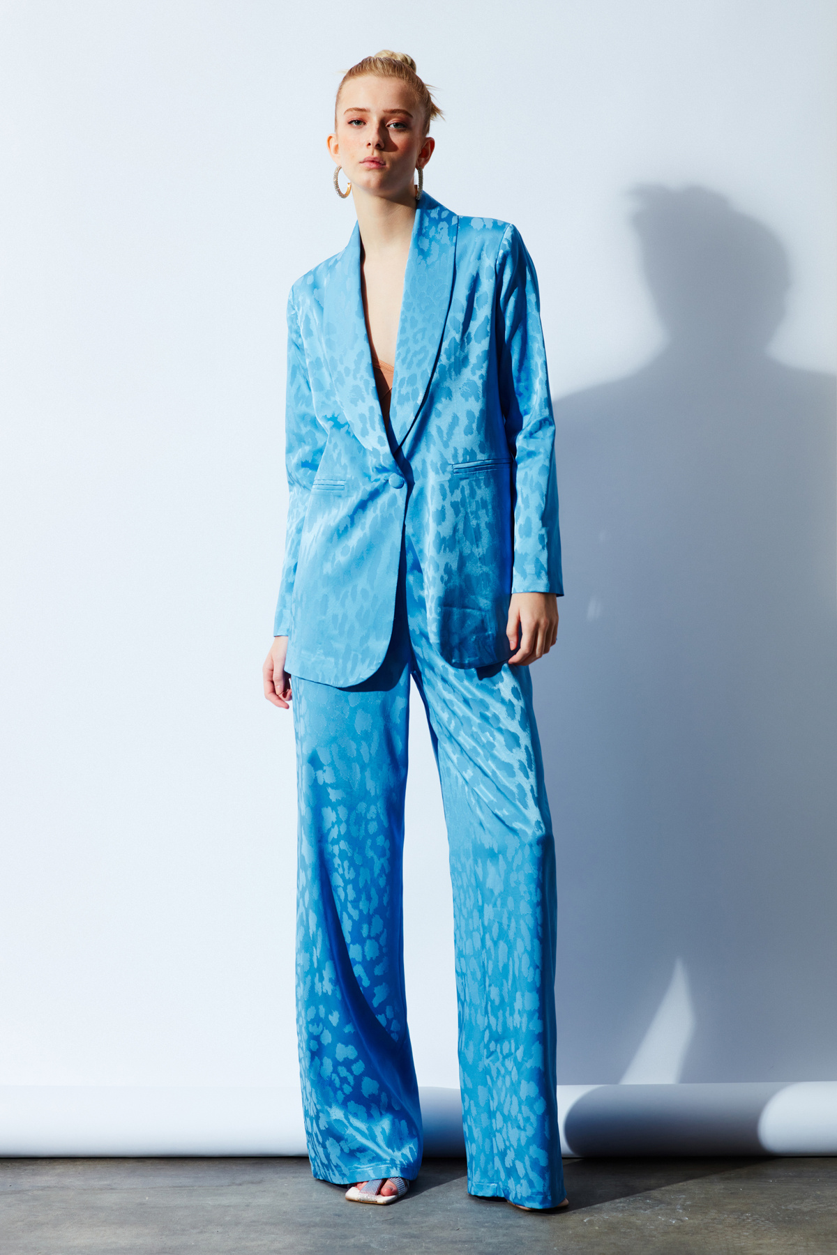 Desenli Saten Pantolon - MAVİ