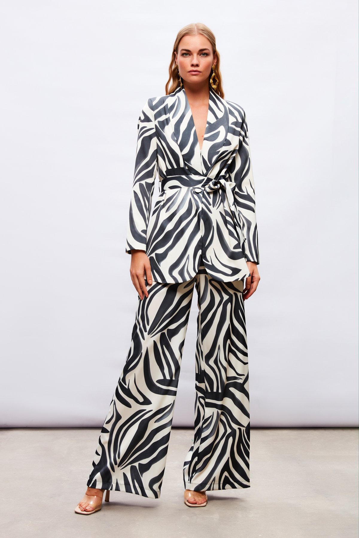 Desenli Saten Pantolon - SİYAH