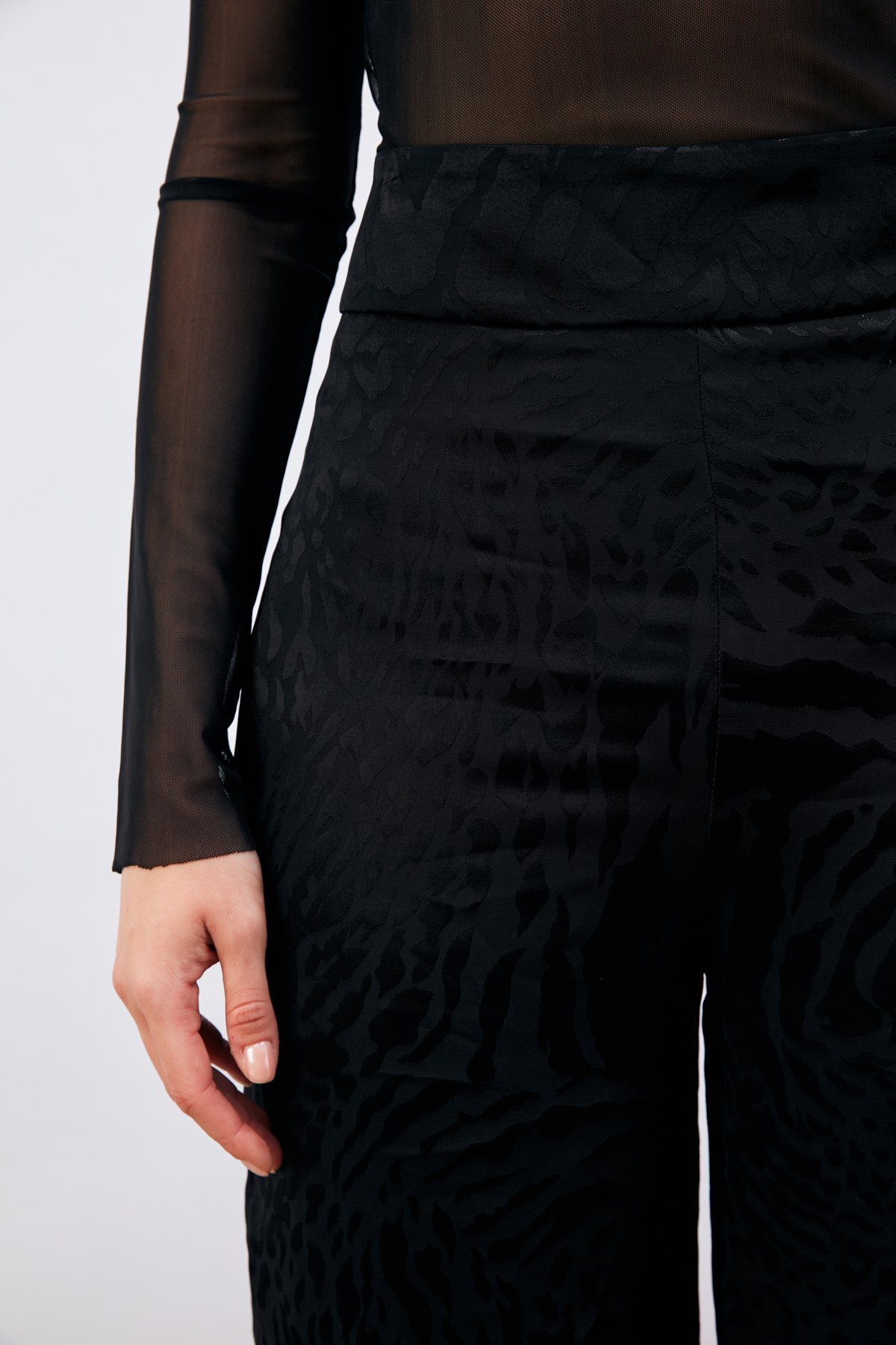 Desenli Saten Pantolon - SİYAH