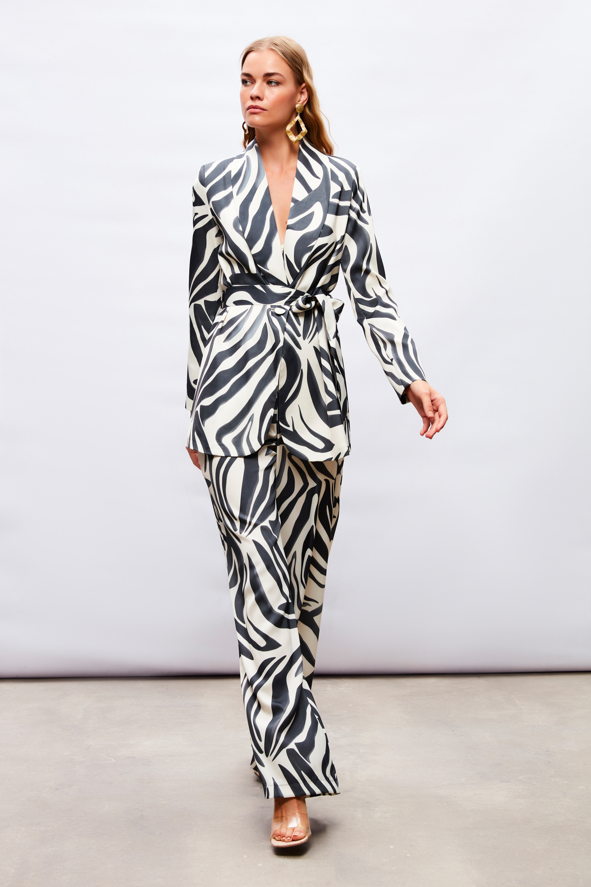 Desenli Saten Pantolon - SİYAH