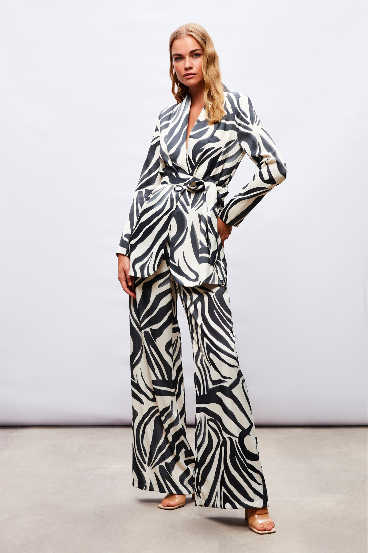 Desenli Saten Pantolon - SİYAH