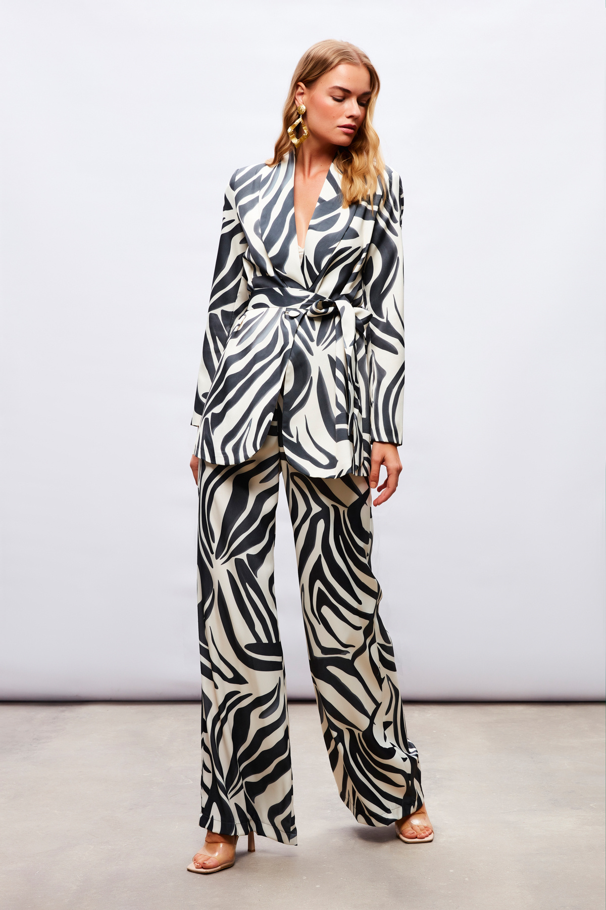 Desenli Saten Pantolon - SİYAH