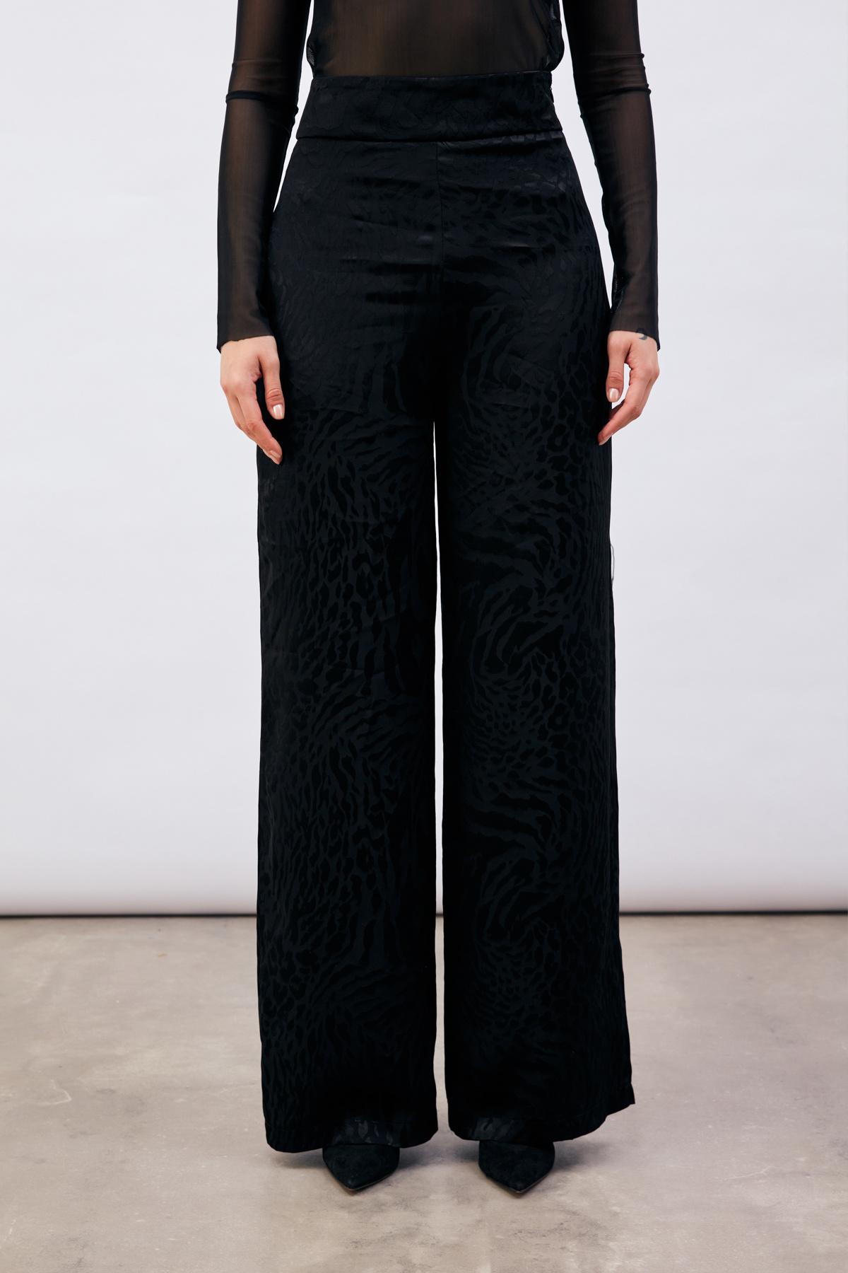 Desenli Saten Pantolon - SİYAH