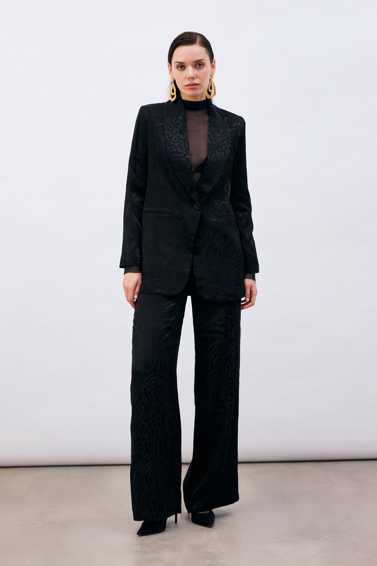 Desenli Saten Pantolon - SİYAH