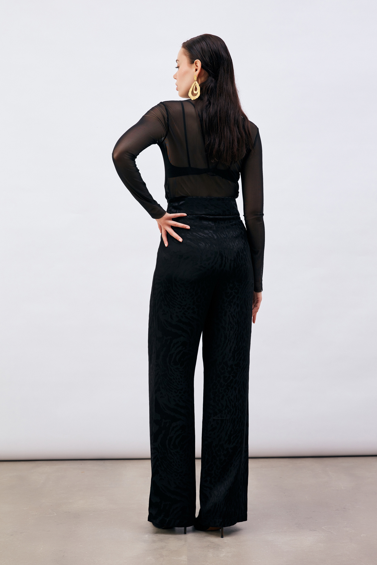 Desenli Saten Pantolon - SİYAH