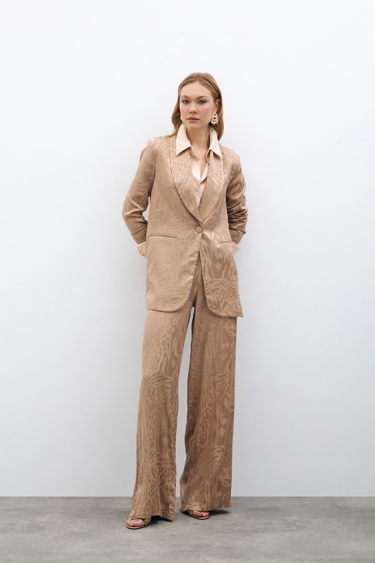 Patterned Satin Trousers - MINK