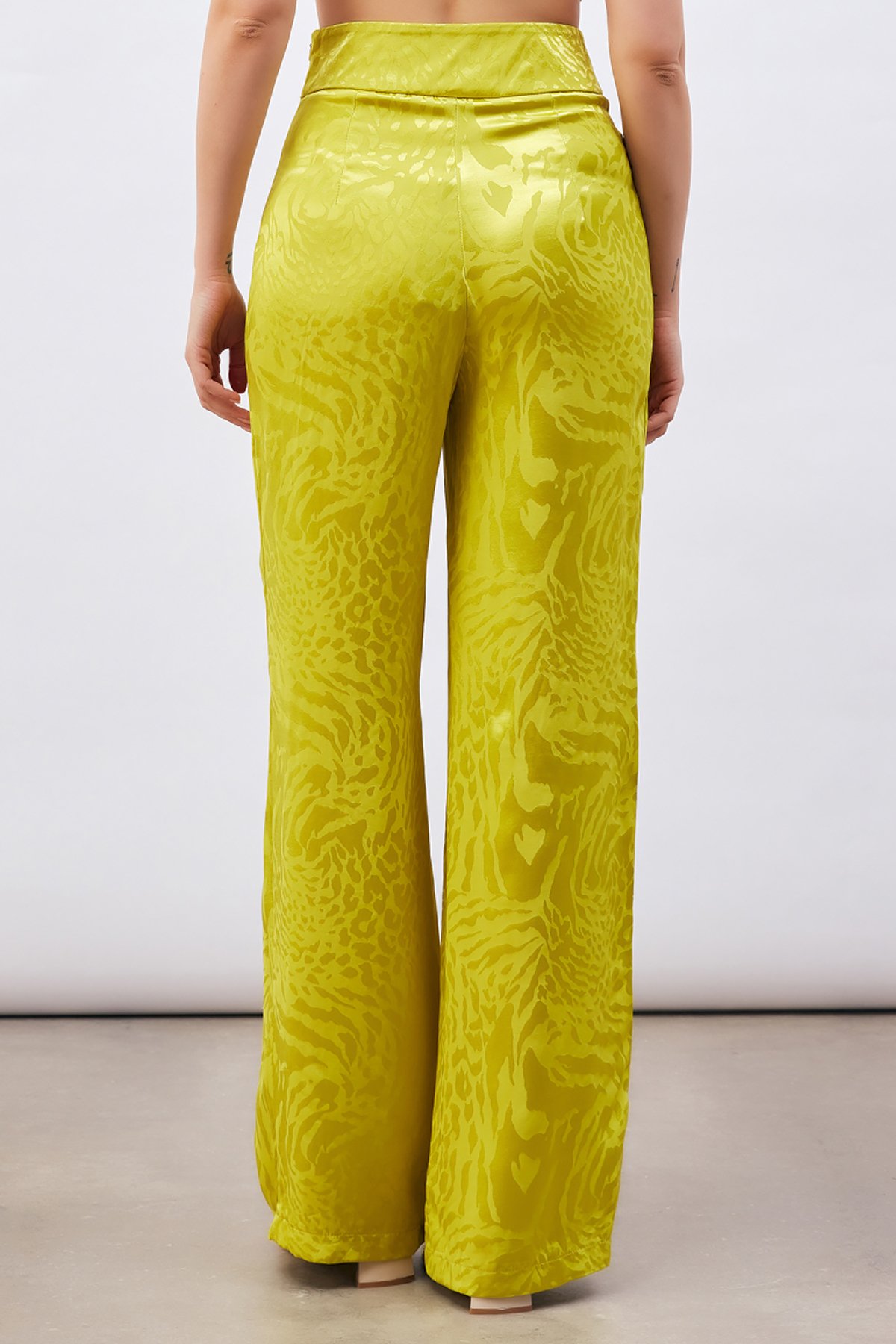 Desenli Saten Pantolon - YAĞ YEŞİLİ