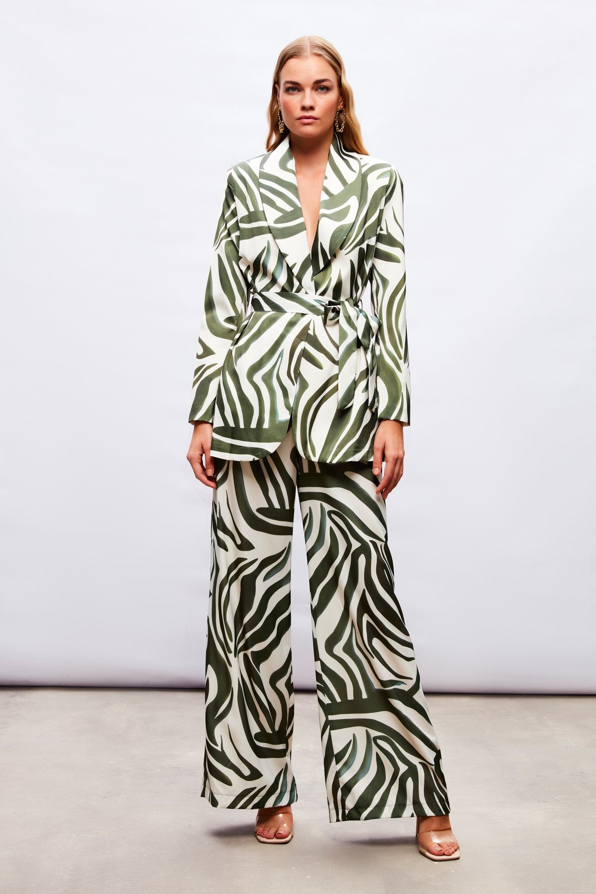 Desenli Saten Pantolon - YEŞİL