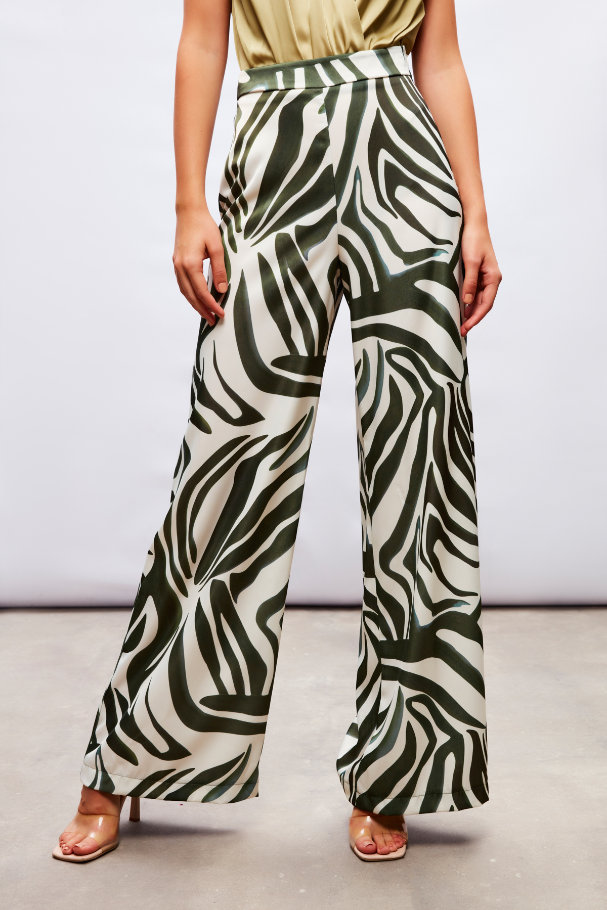 Desenli Saten Pantolon - YEŞİL