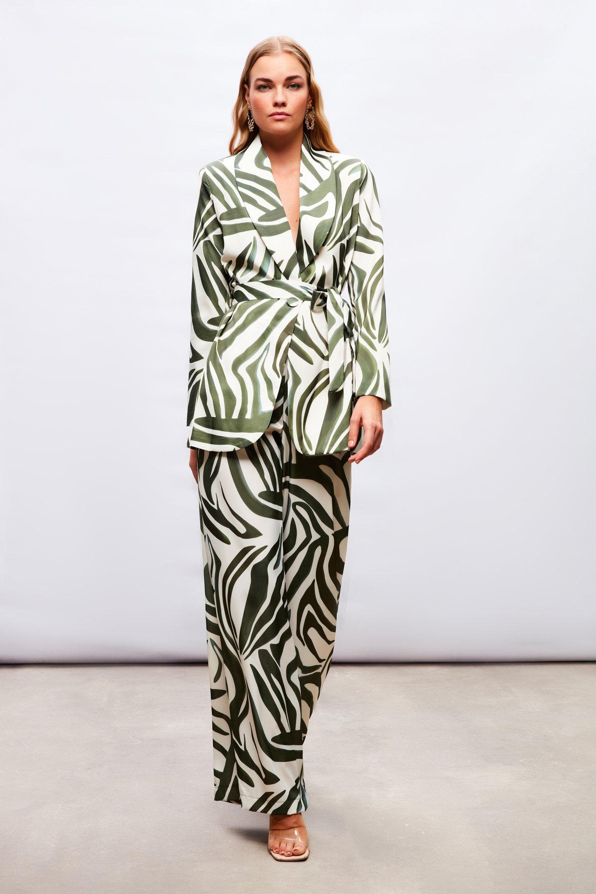 Desenli Saten Pantolon - YEŞİL