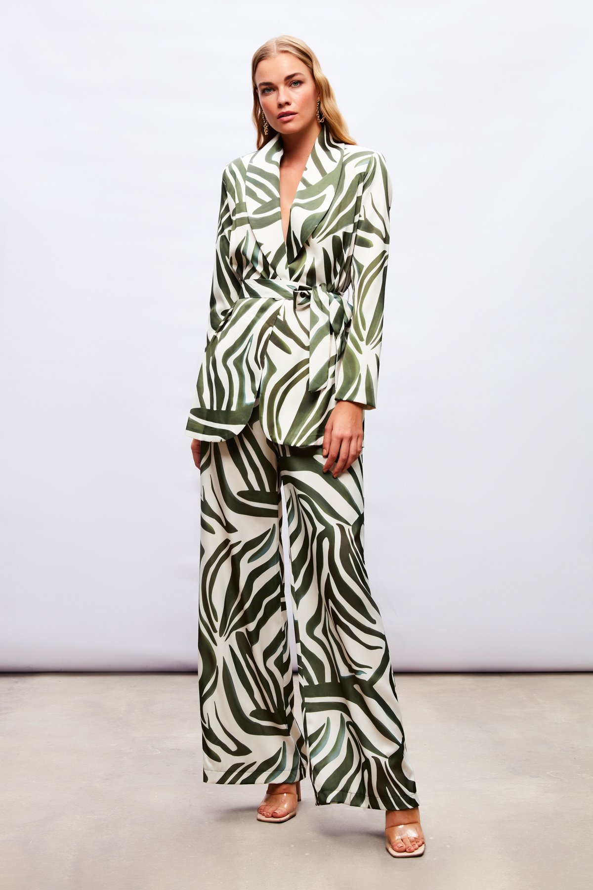 Desenli Saten Pantolon - YEŞİL