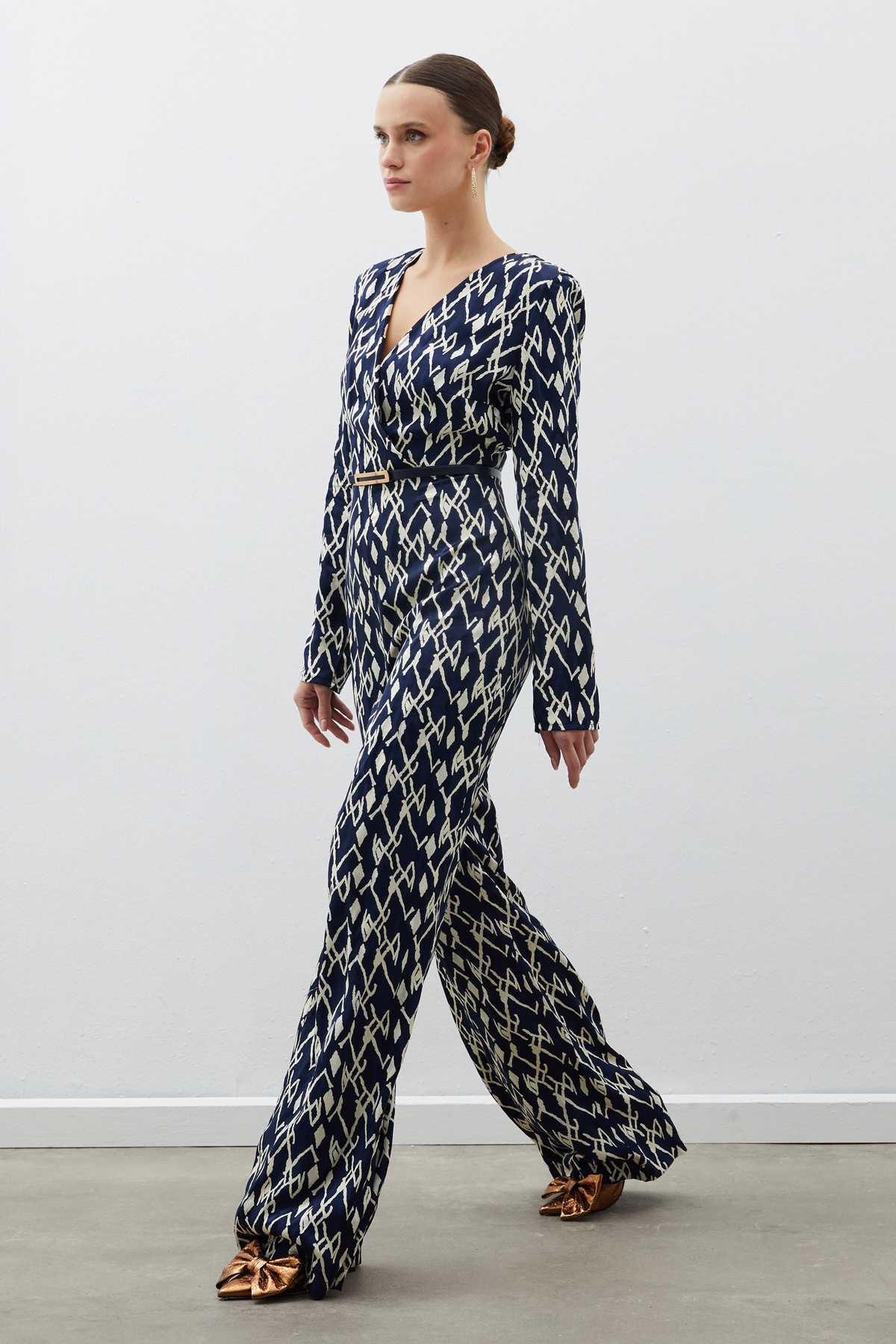 Patterned Satin Jumpsuit - BLUE