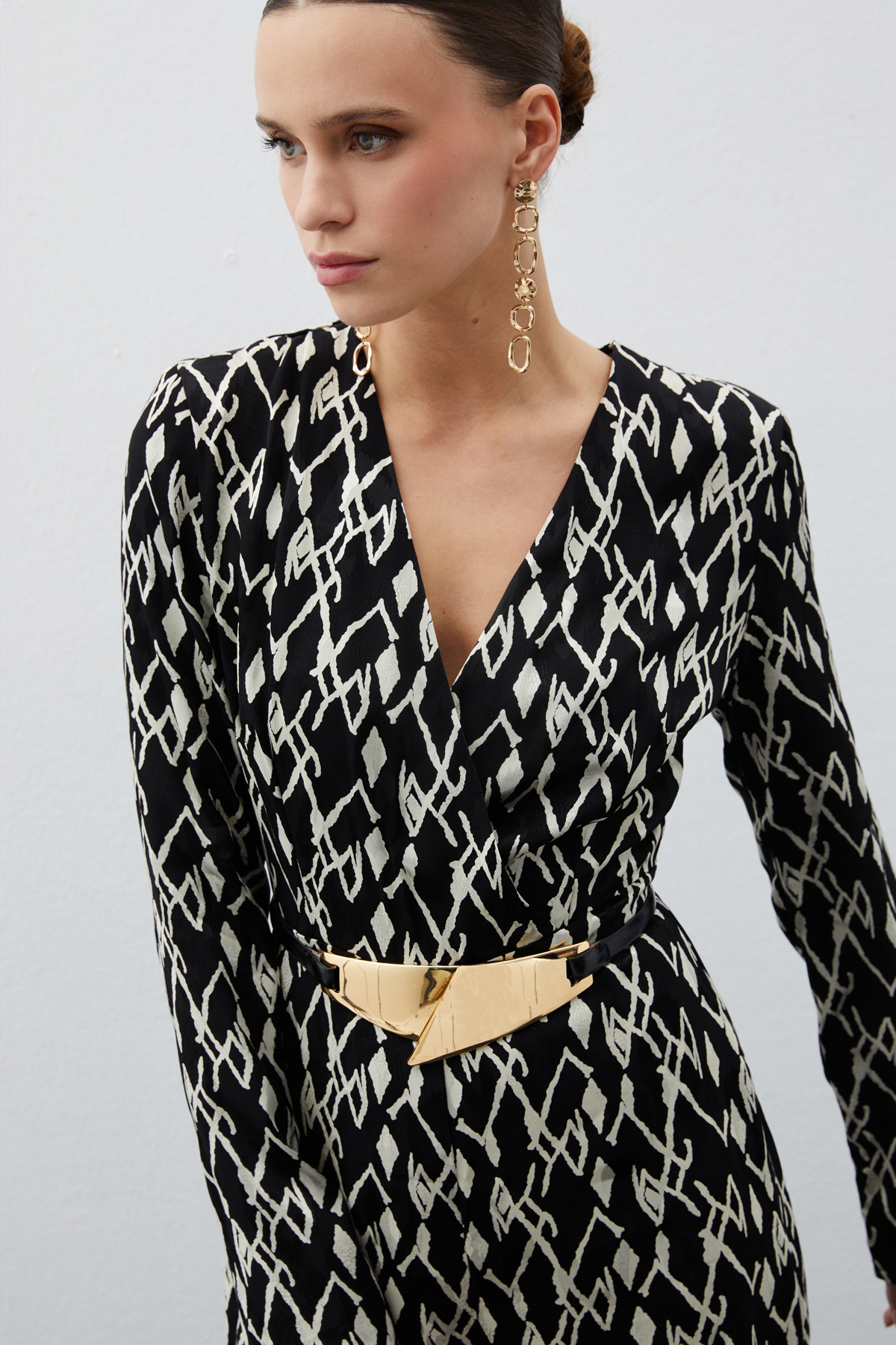Patterned Satin Jumpsuit - BLACK