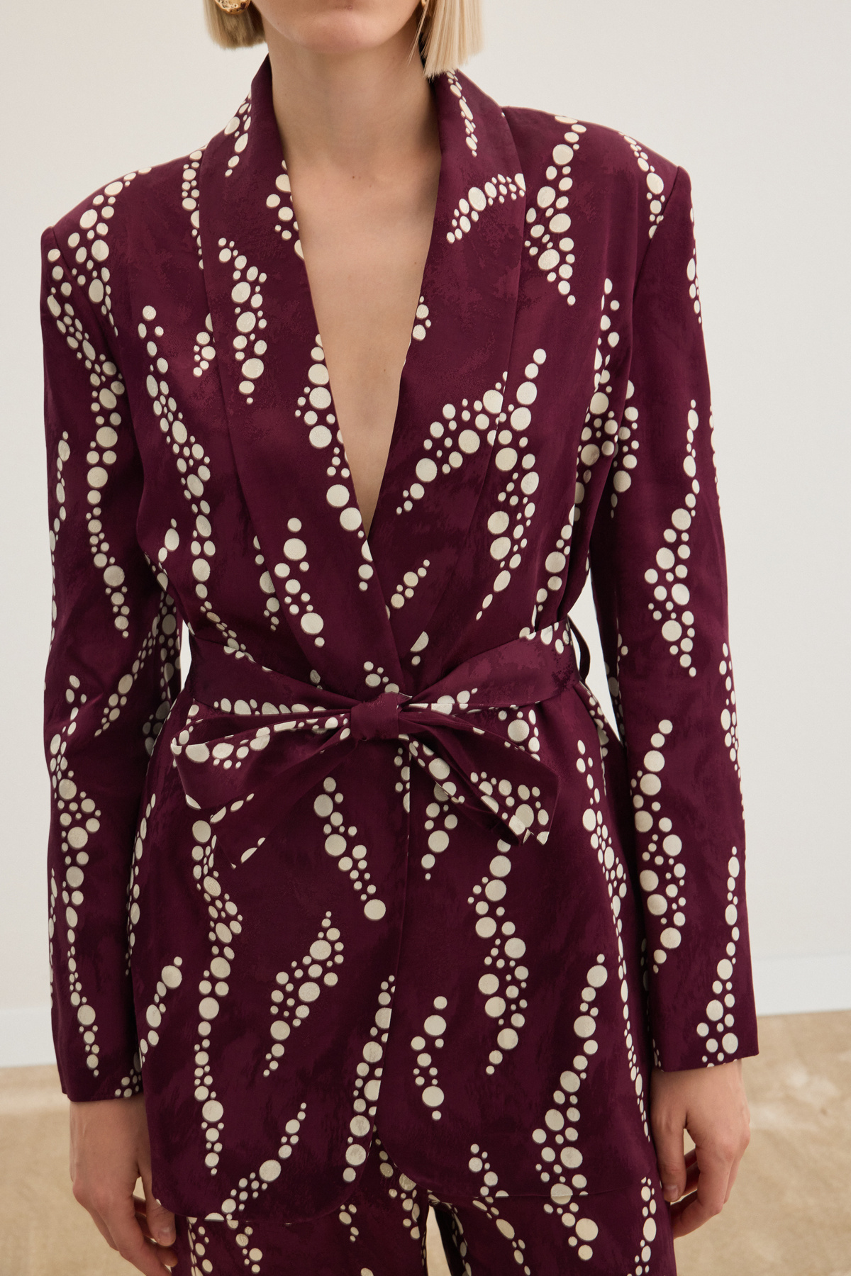 Desenli Uzun Ceket - Bordo