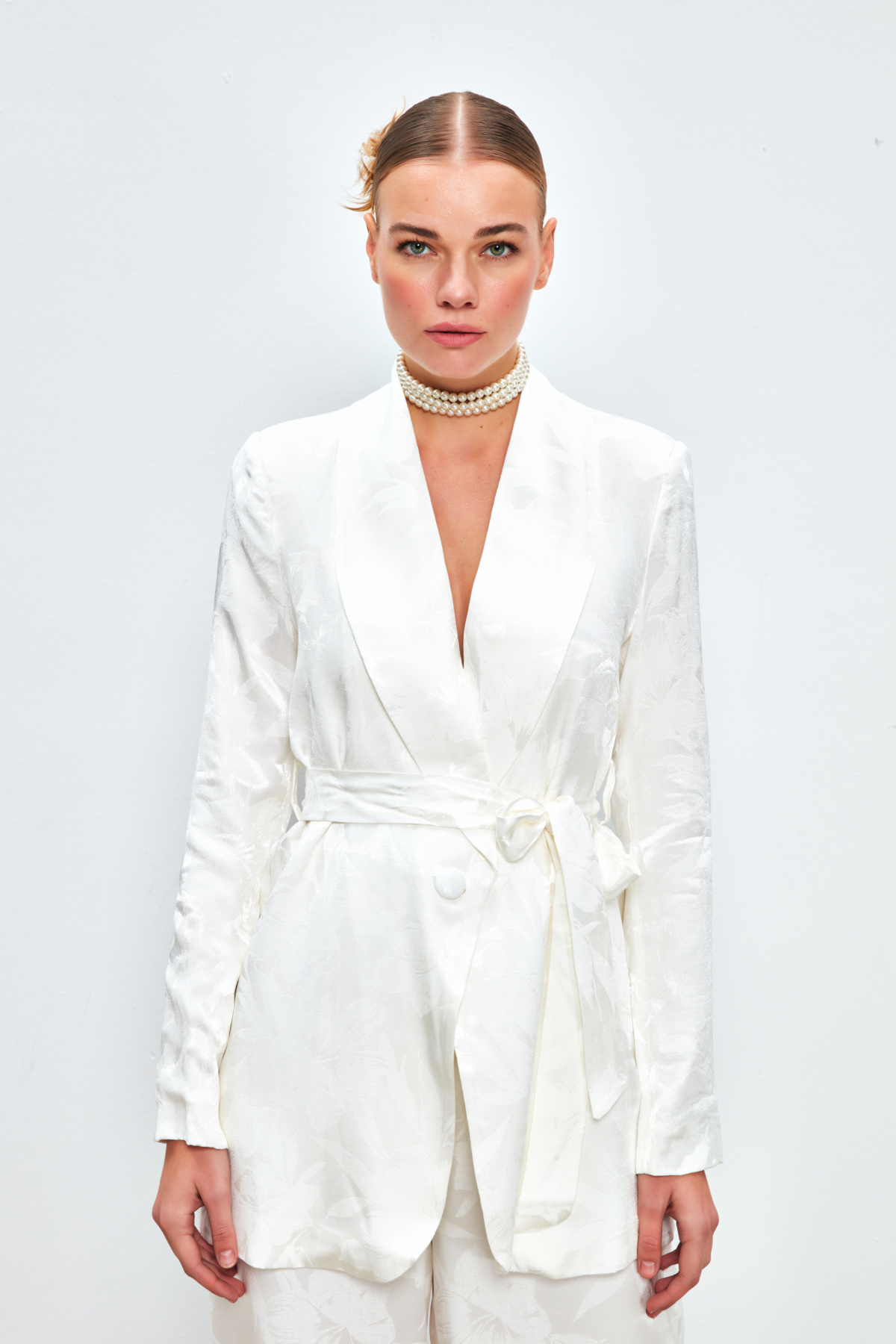 Desenli Uzun Ceket - EKRU