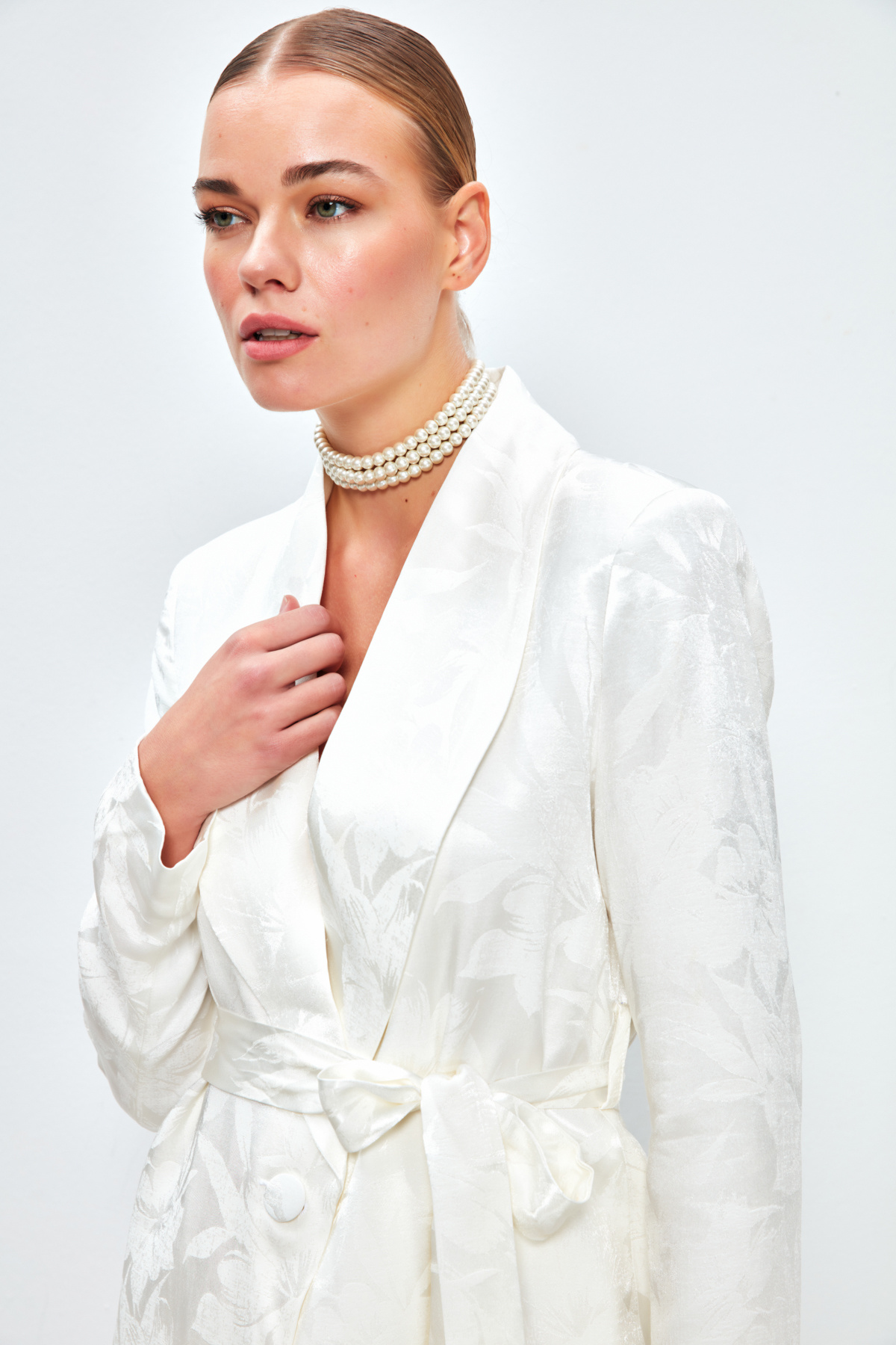 Desenli Uzun Ceket - EKRU