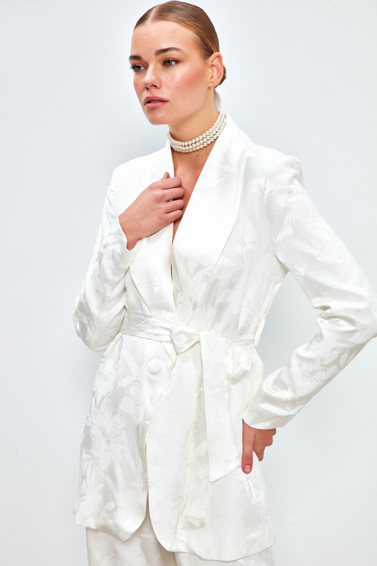 Patterned Long Jacket - ECRU