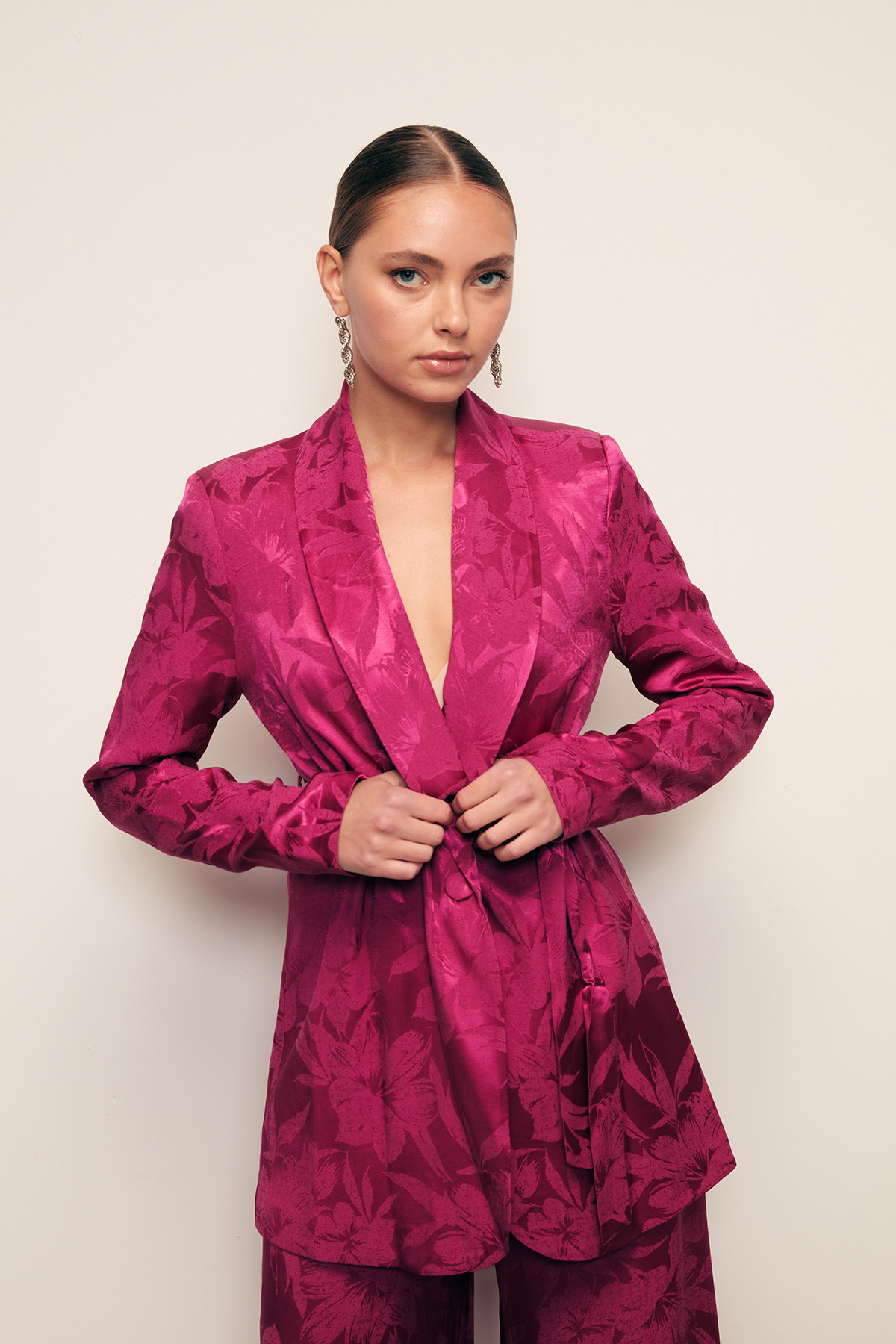 Desenli Uzun Ceket - FUŞYA