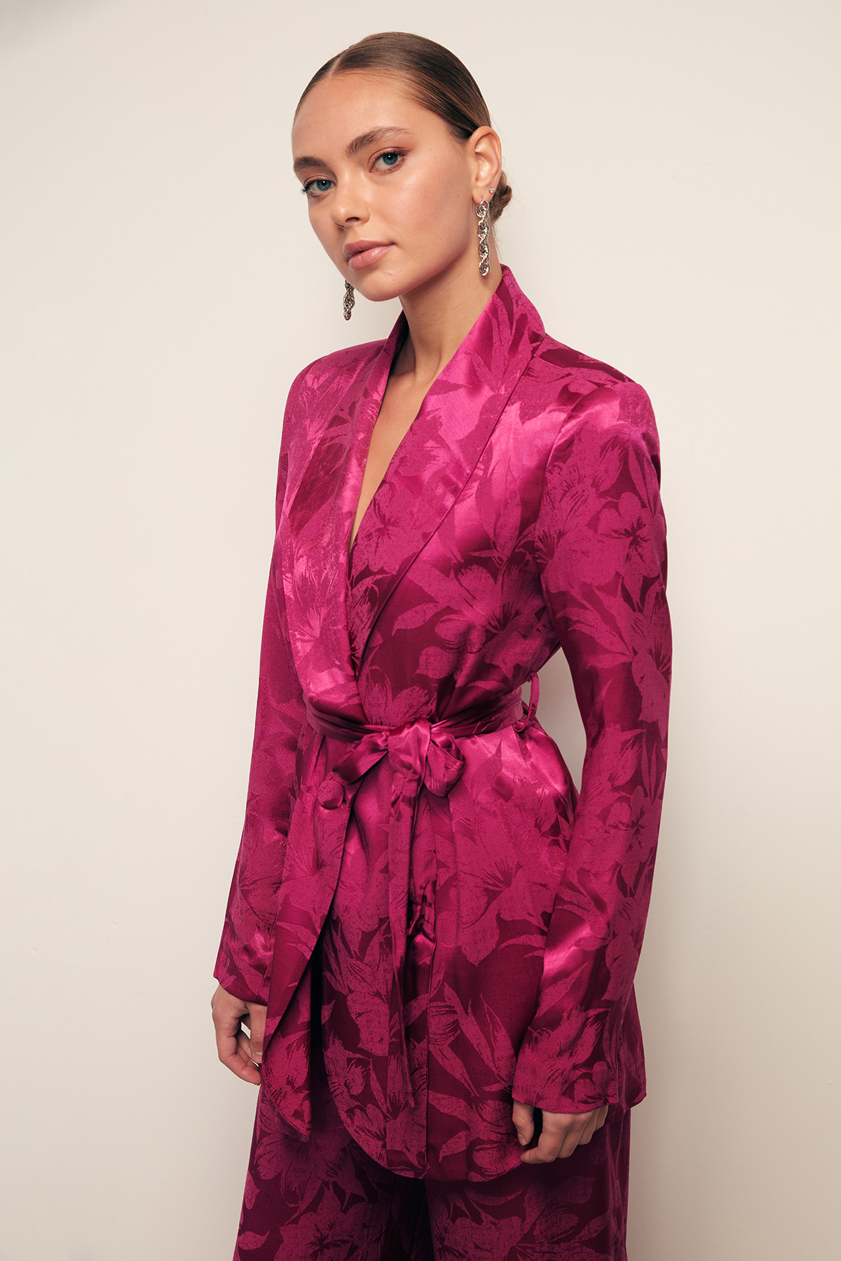 Desenli Uzun Ceket - FUŞYA