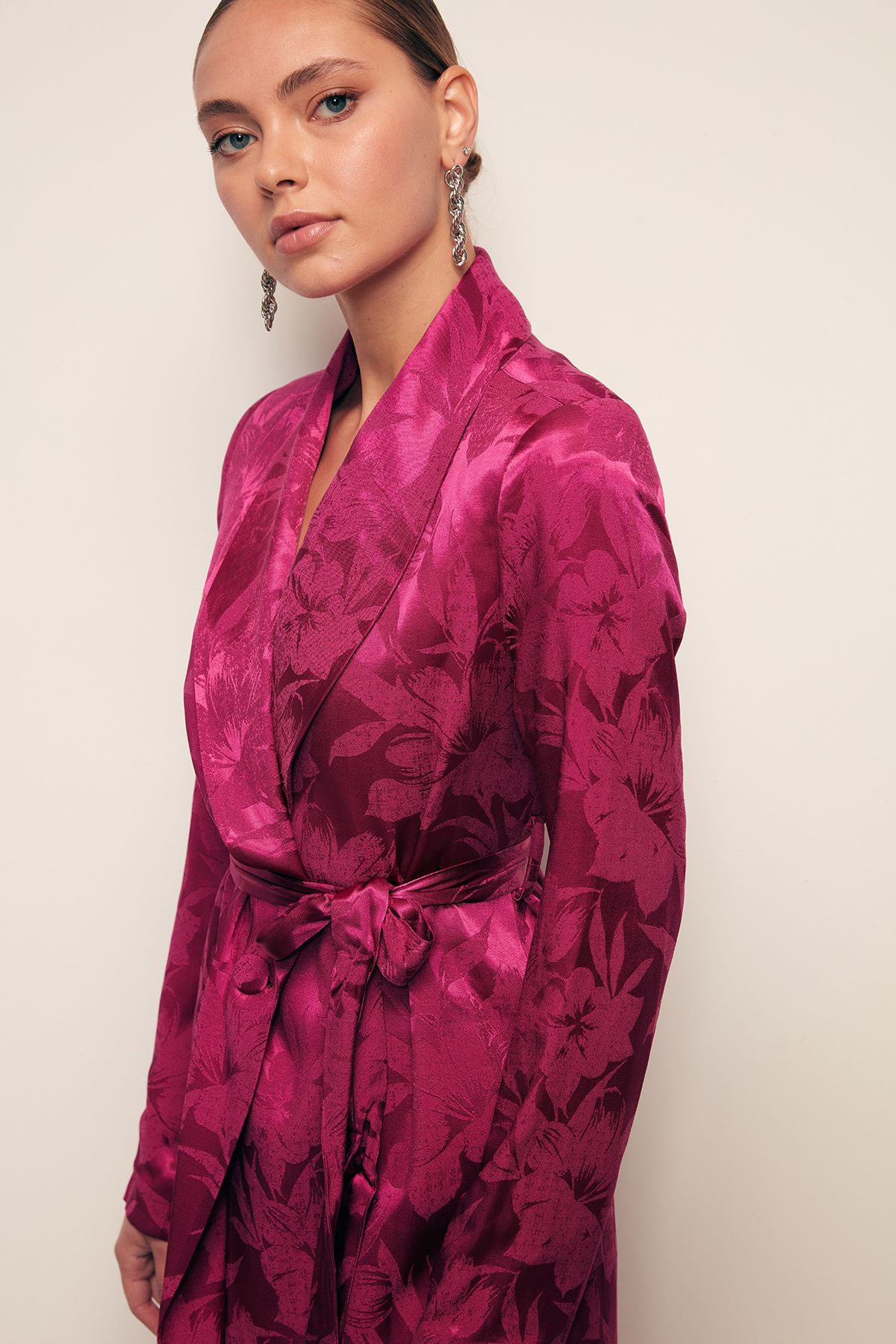 Desenli Uzun Ceket - FUŞYA